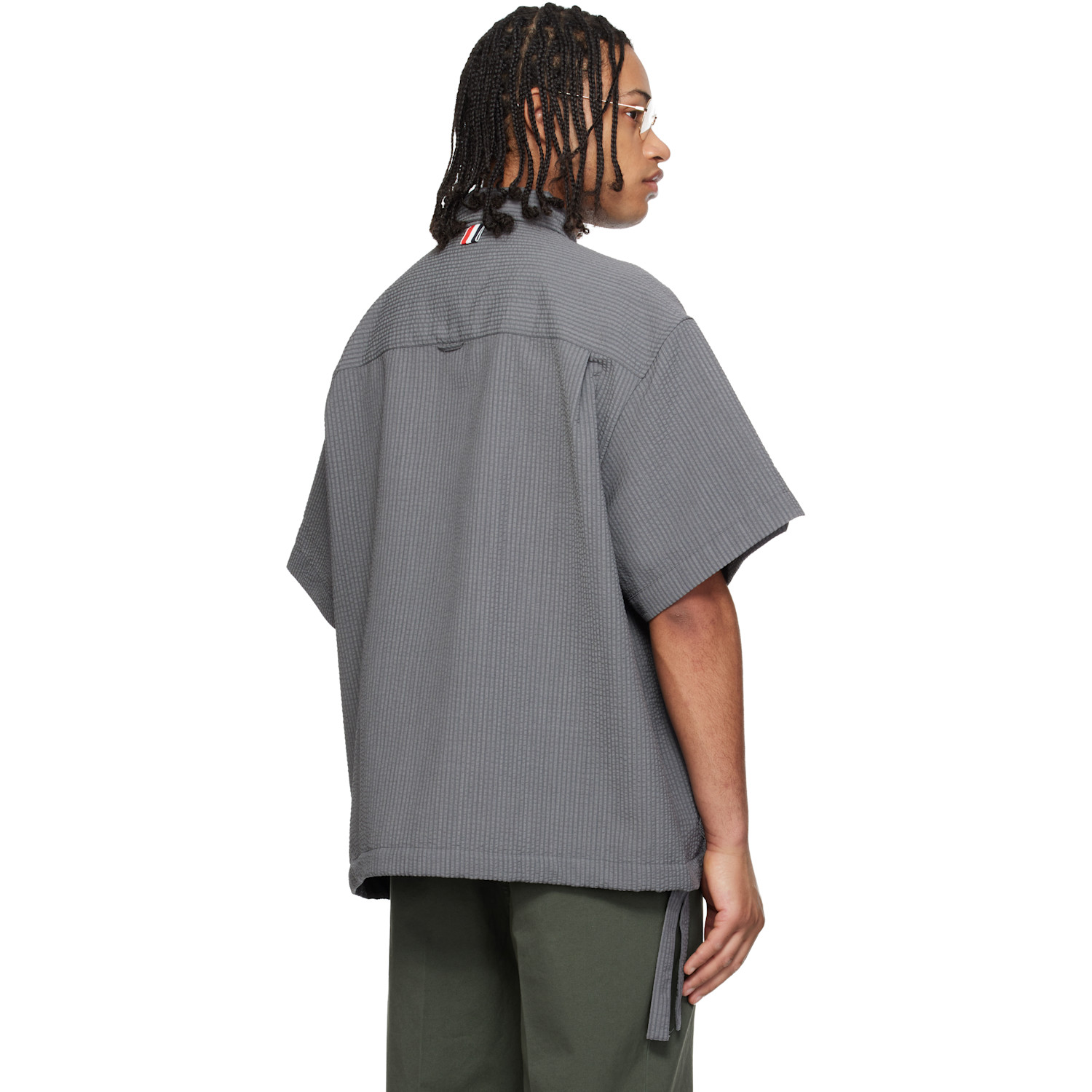  Thom Browne Gray S/s Track Shirt Flap Pockets Wool Shirt 