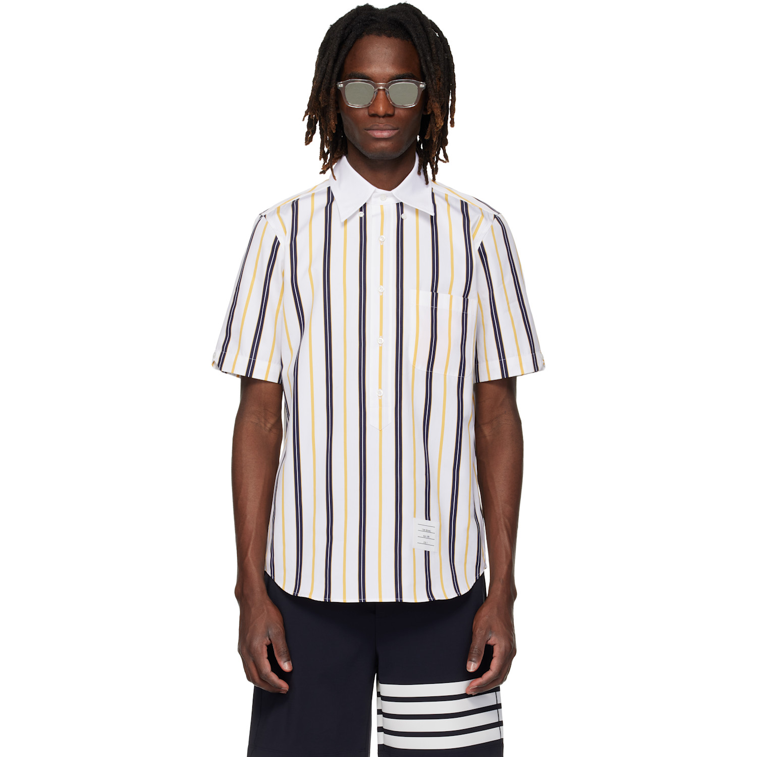 Thom Browne White Repp Stripe Poplin Short Sleeve Shirt