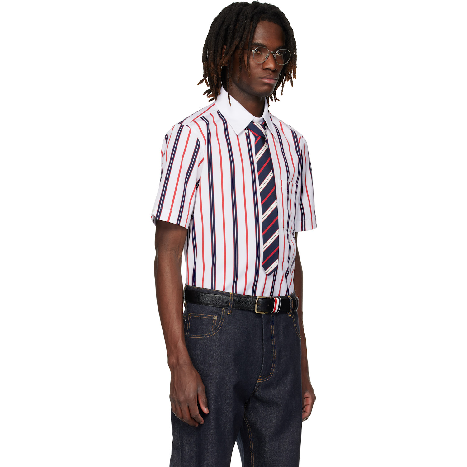  Thom Browne White Repp Stripe Poplin Short Sleeve Shirt 