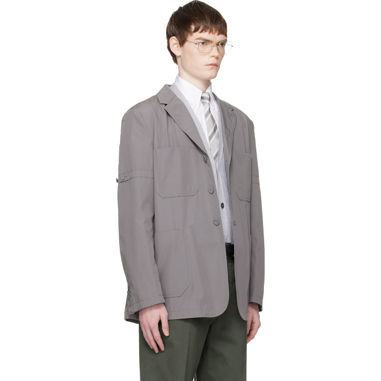  Thom Browne Gray Cotton Suiting Armband Unconstructed Blazer 