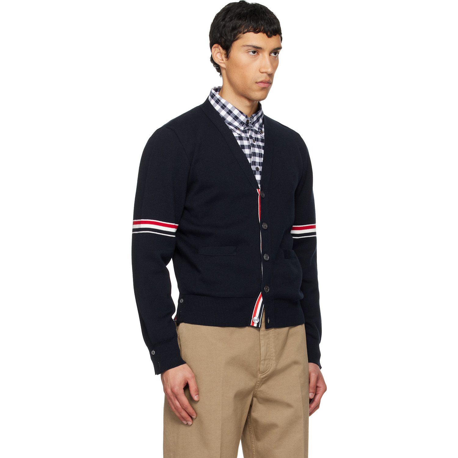  Thom Browne Navy Cotton Milano Stitch V-neck Cardigan 