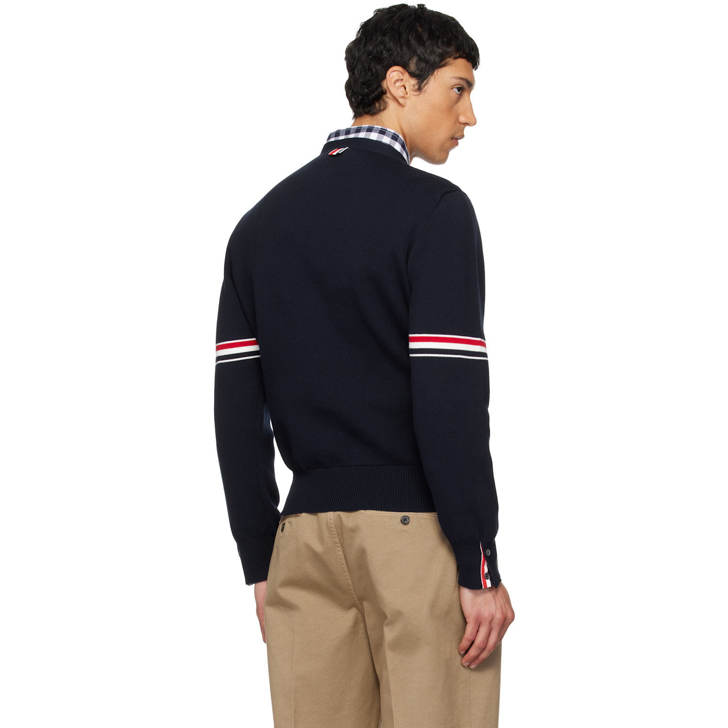  Thom Browne Navy Cotton Milano Stitch V-neck Cardigan 