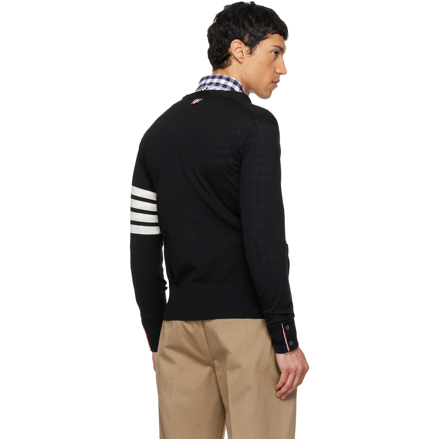  Thom Browne Black Merino Wool 4-bar Classic V-neck Cardigan 