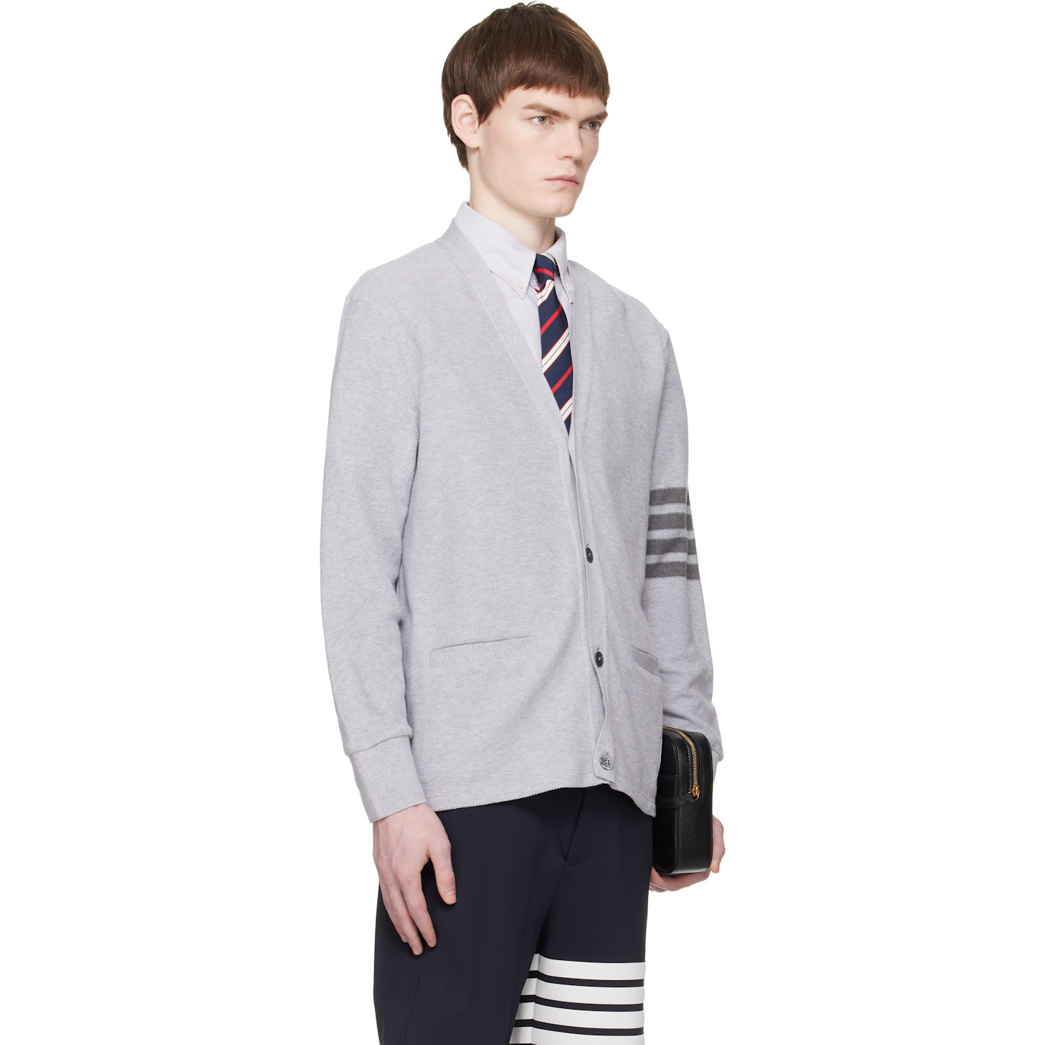  Thom Browne Gray Textured Pique 4-bar Cardigan 