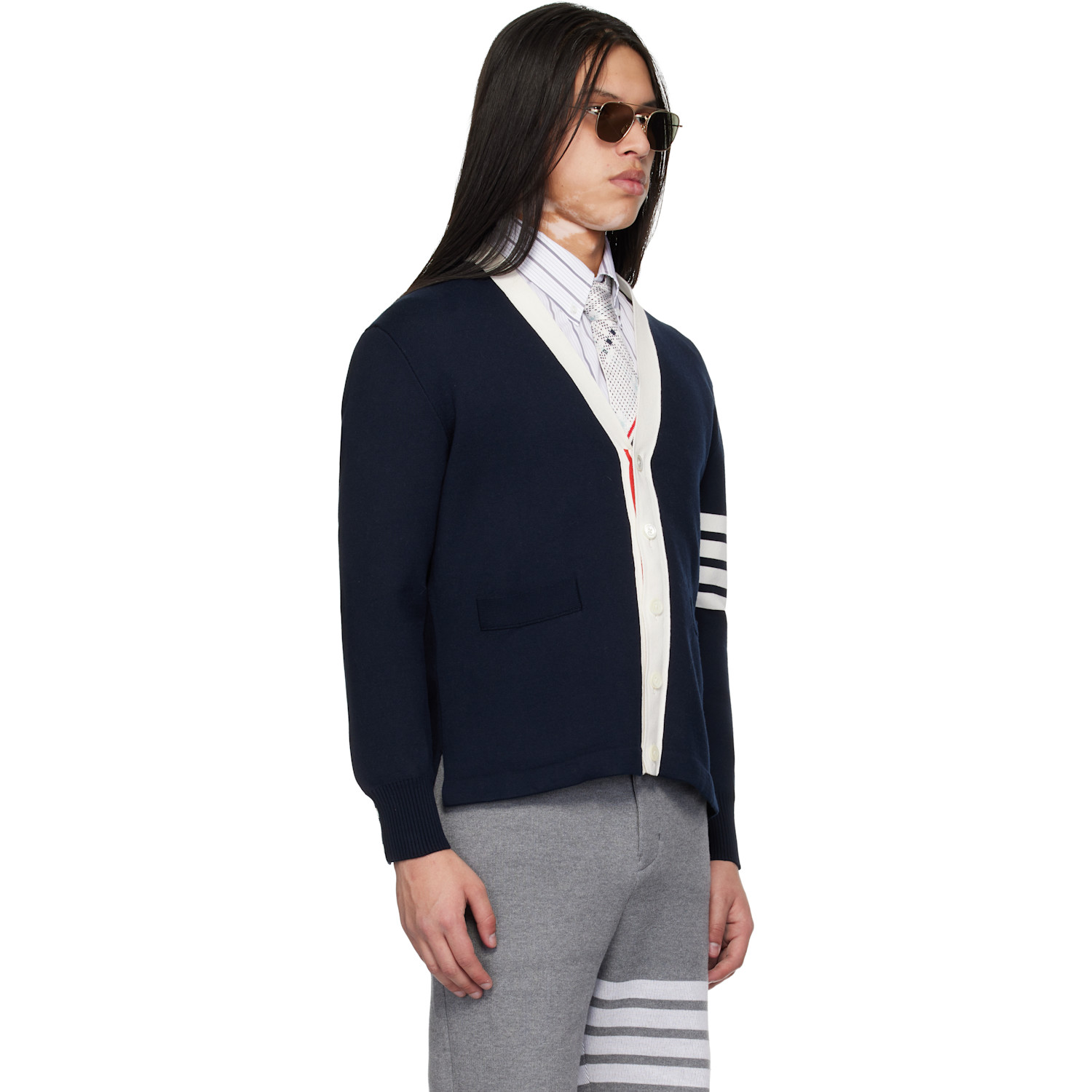  Thom Browne Navy Crest Intarsia Jacquard 4-bar Rugby Fit Cardigan 