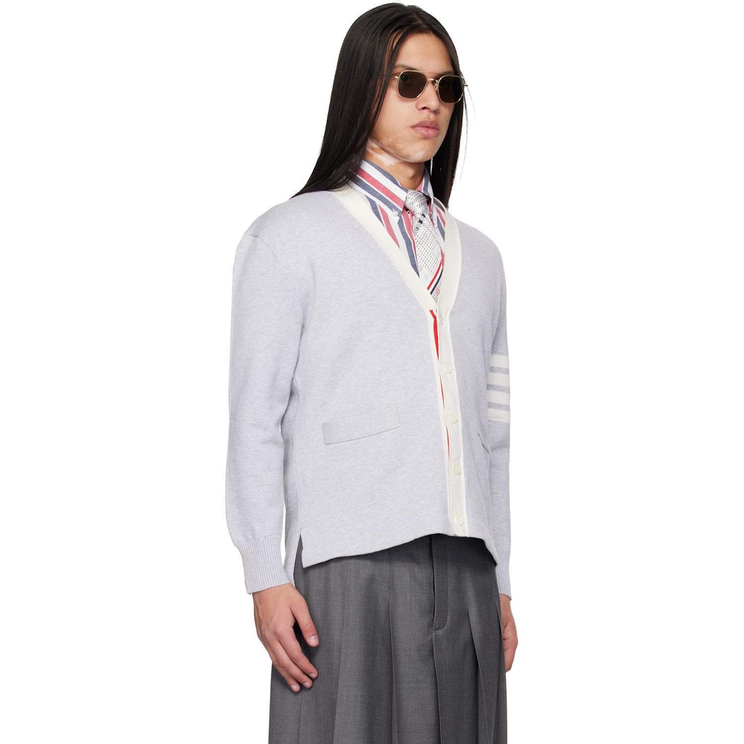  Thom Browne Gray Crest Intarsia Jacquard 4-bar Rugby Fit Cardigan 