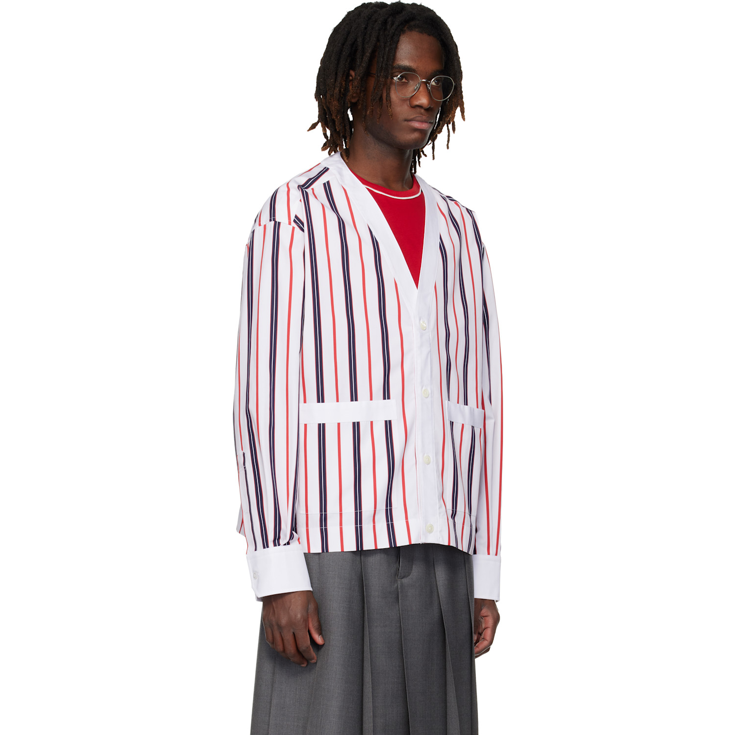  Thom Browne White Repp Stripe Poplin Shirt Cardigan 