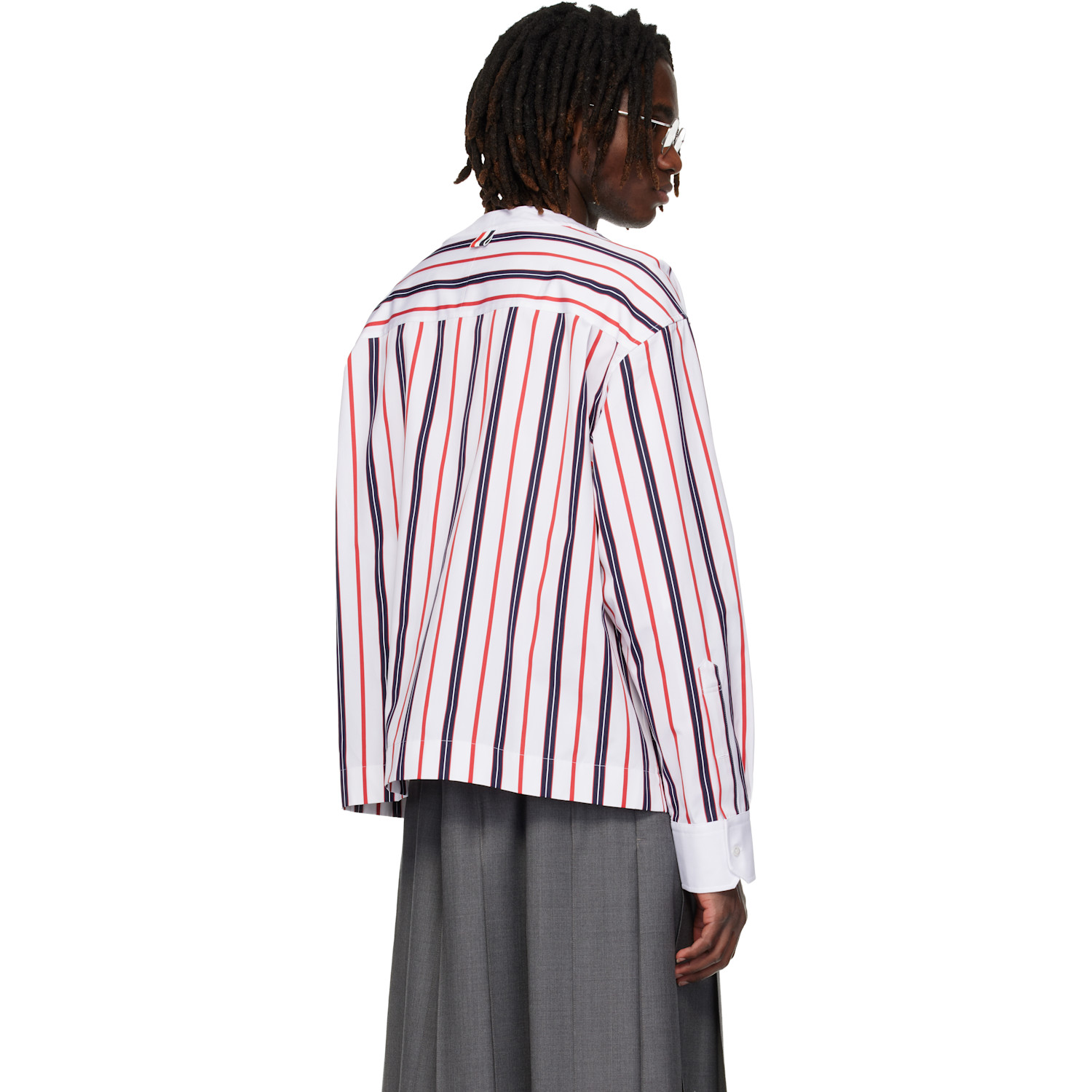  Thom Browne White Repp Stripe Poplin Shirt Cardigan 