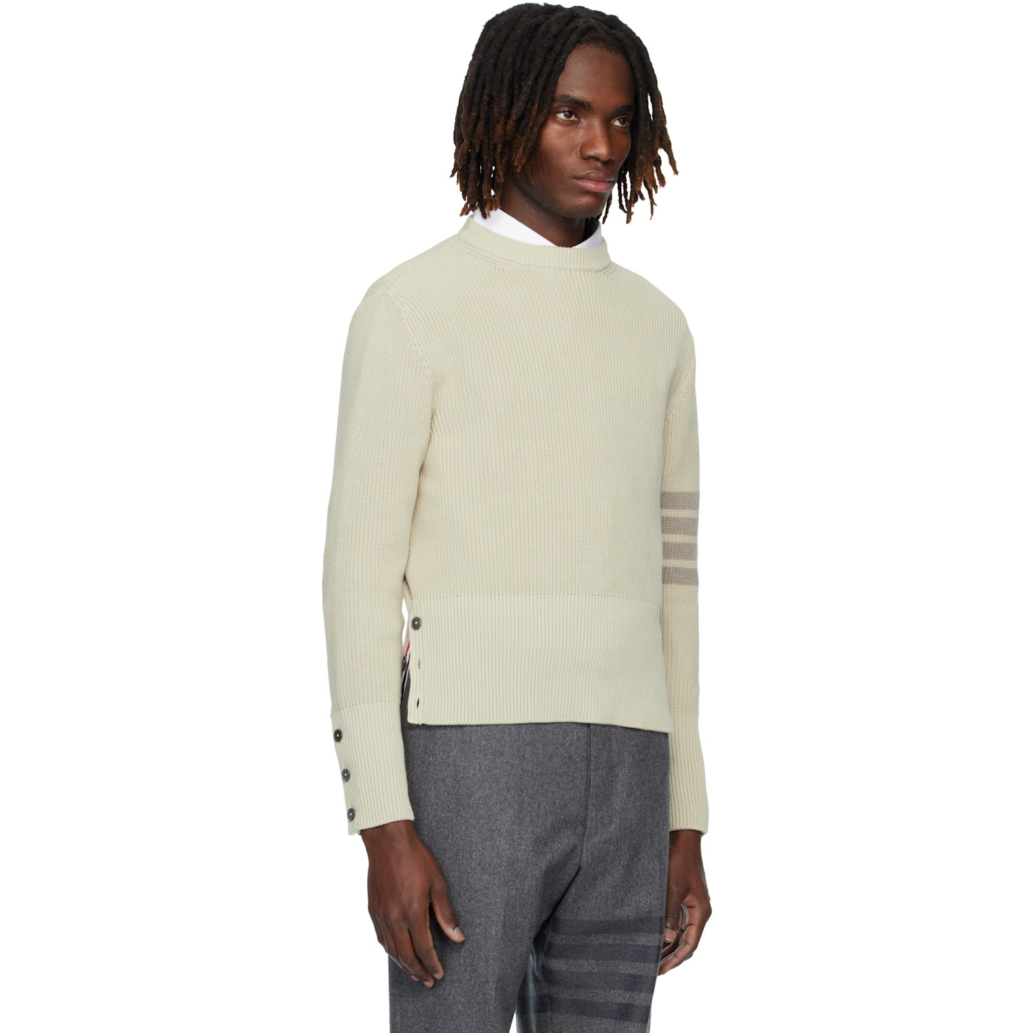  Thom Browne Beige Cotton Cardigan Stitch 4-bar Sweater 