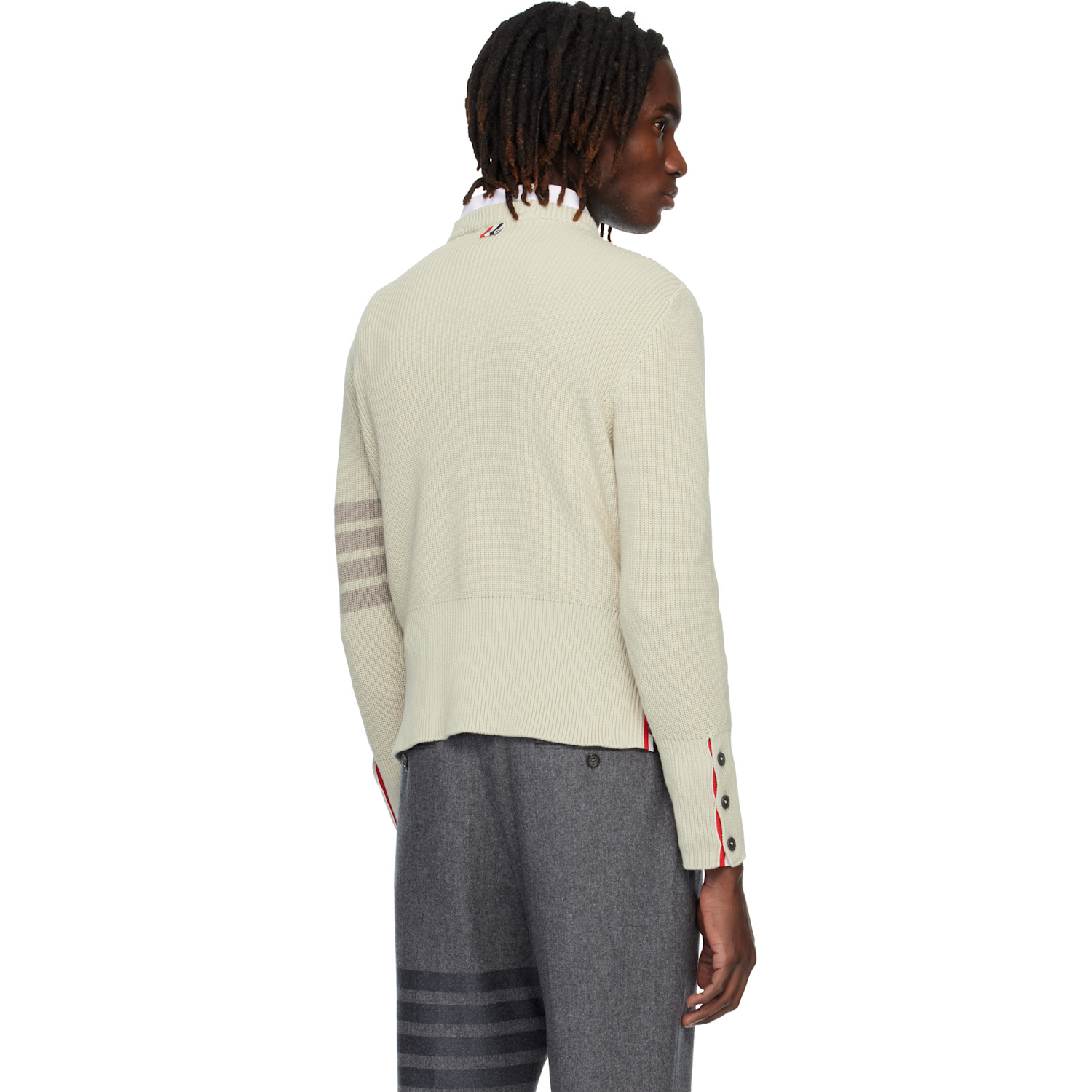  Thom Browne Beige Cotton Cardigan Stitch 4-bar Sweater 