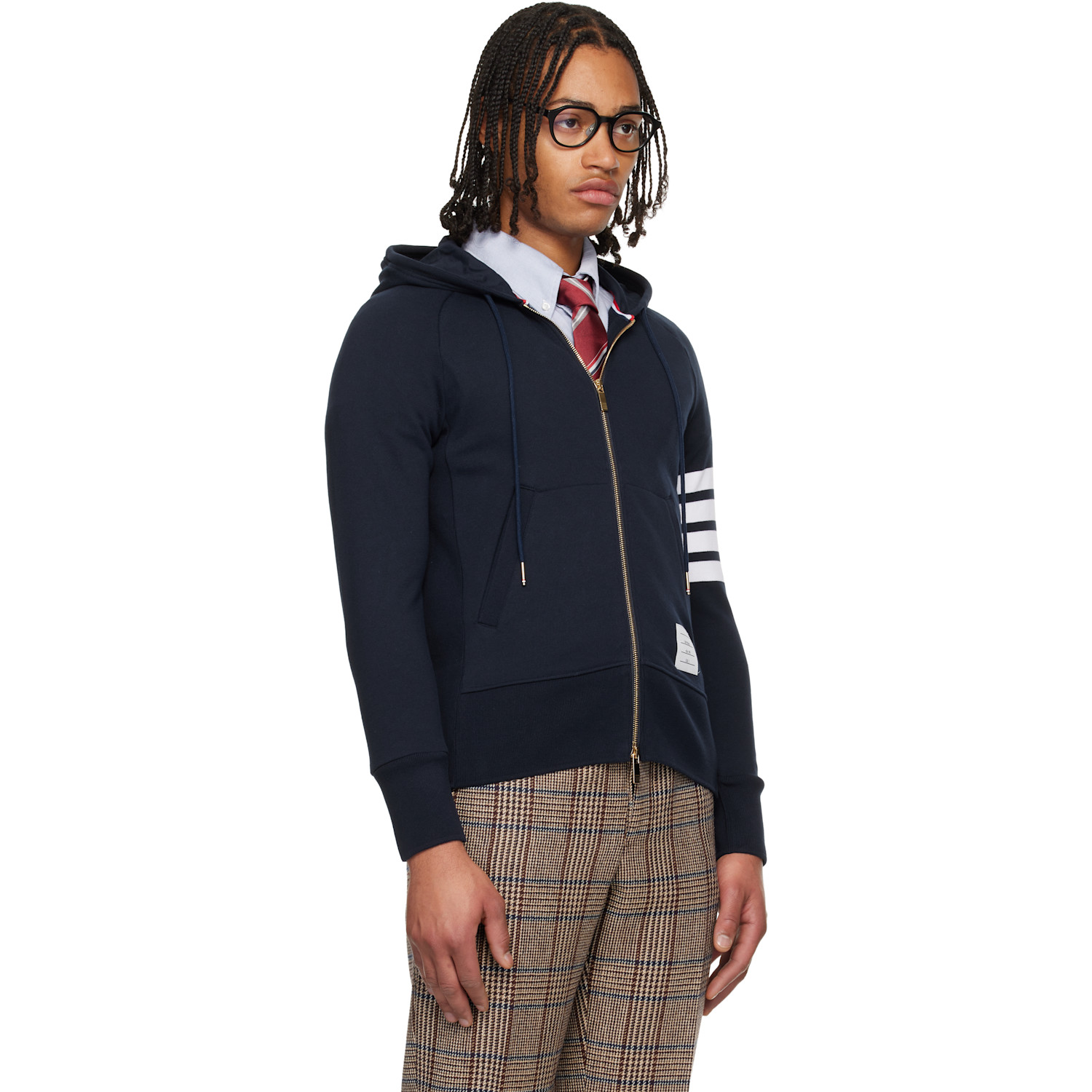  Thom Browne Navy Classic Loopback 4-bar Full Zip Hoodie 