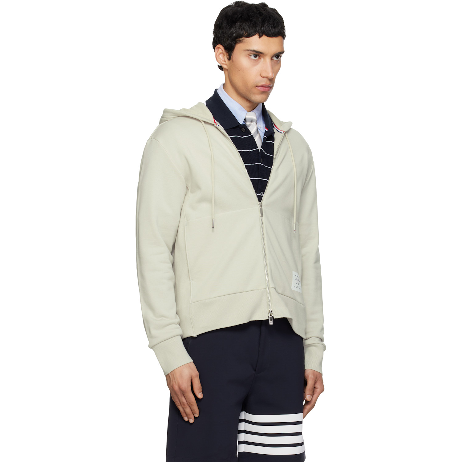  Thom Browne Beige Loopback Jersey 4-bar Zip Up Hoodie 