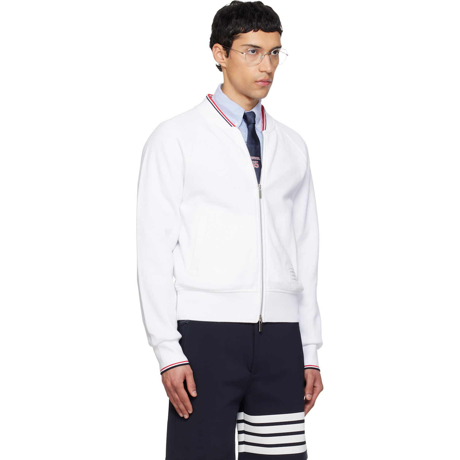  Thom Browne White Pique Loopback Rwb Tipping Sweater 