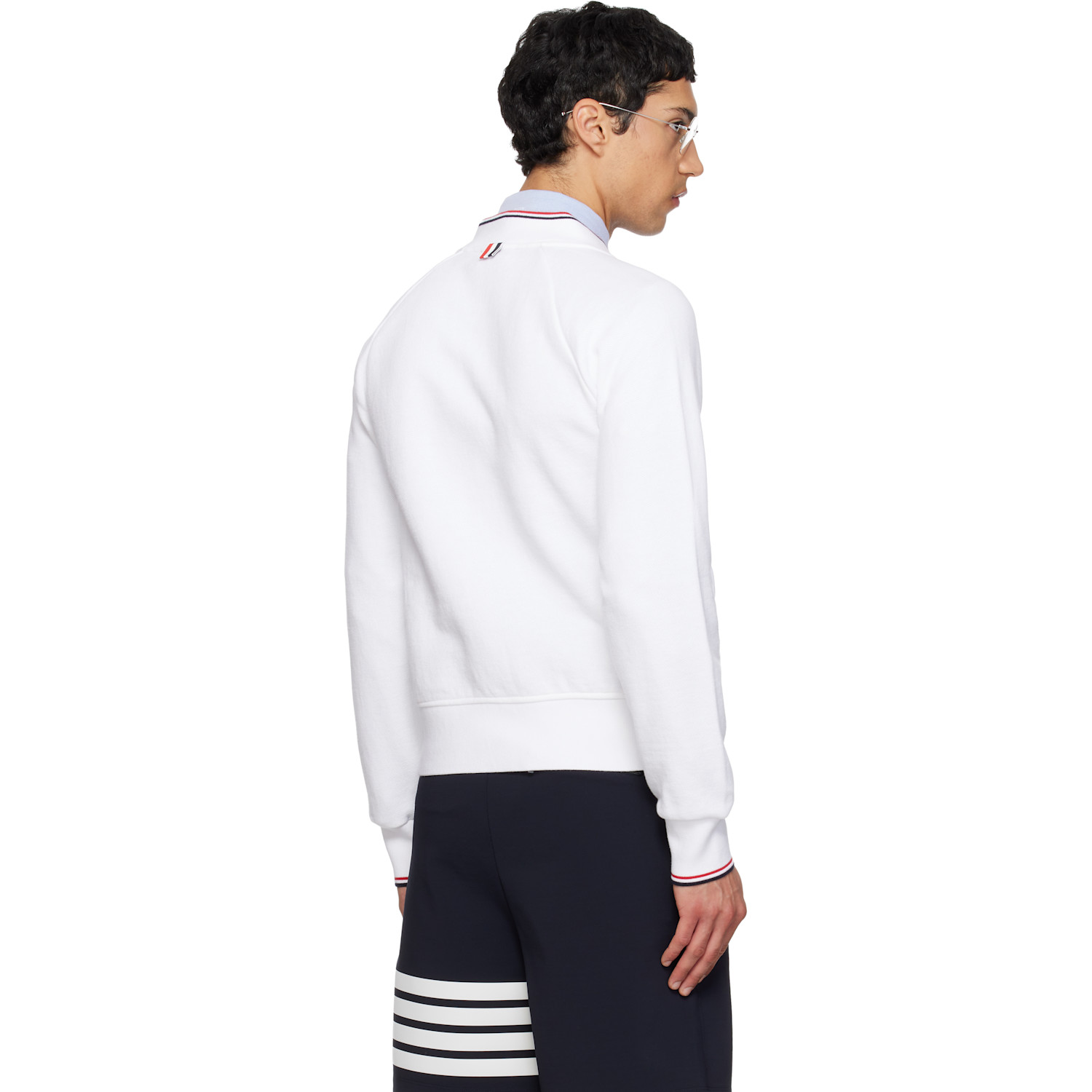  Thom Browne White Pique Loopback Rwb Tipping Sweater 