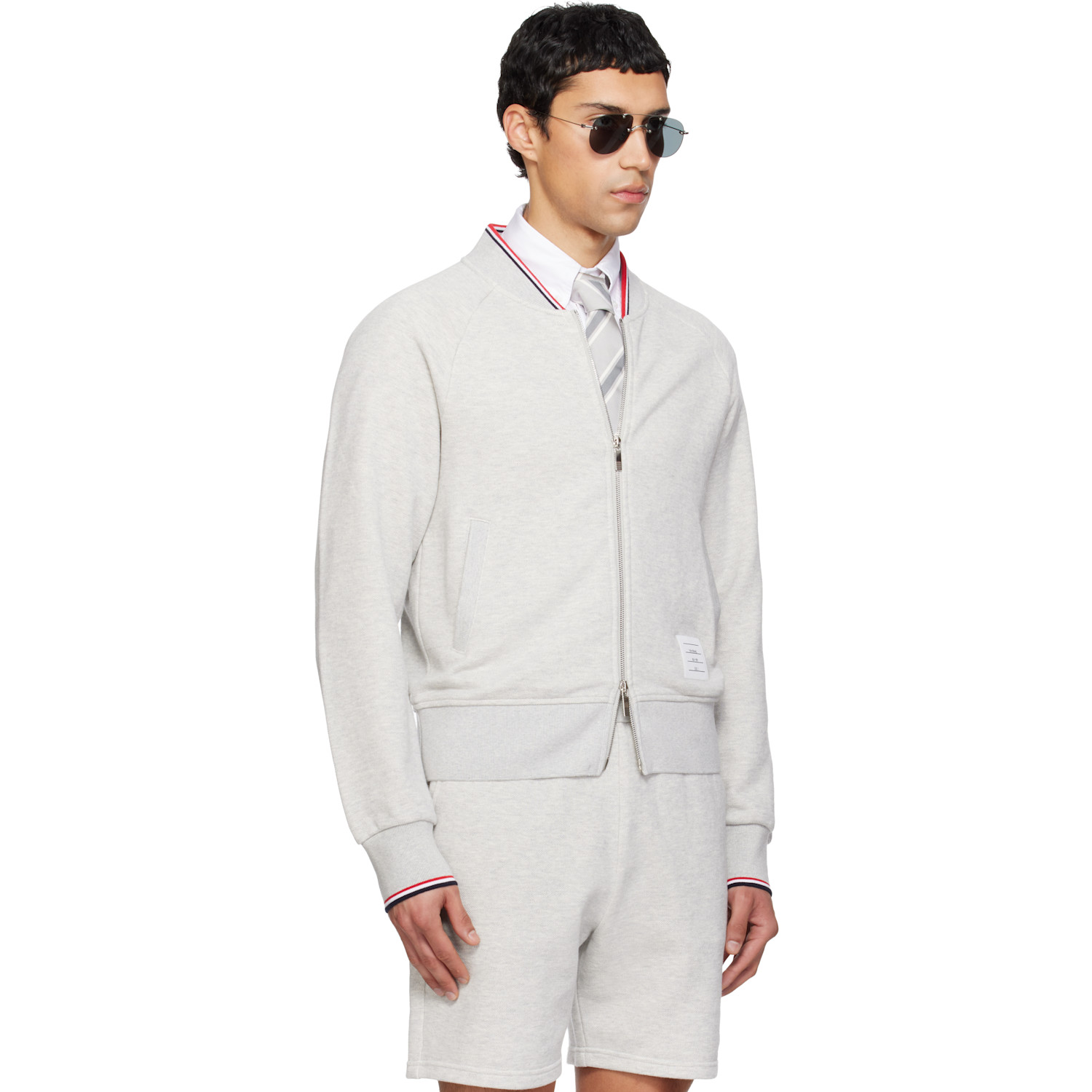  Thom Browne Gray Pique Loopback Bomber Sweatshirt 