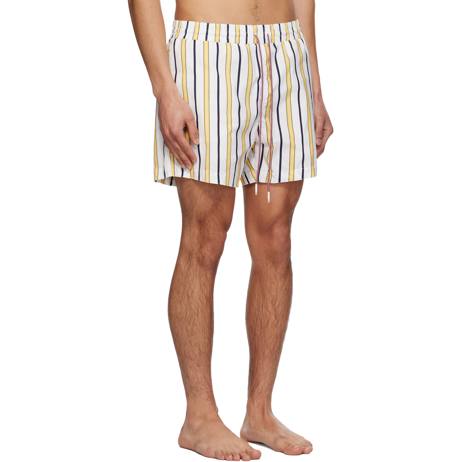  Thom Browne White & Yellow Repp Stripe Swim Shorts 