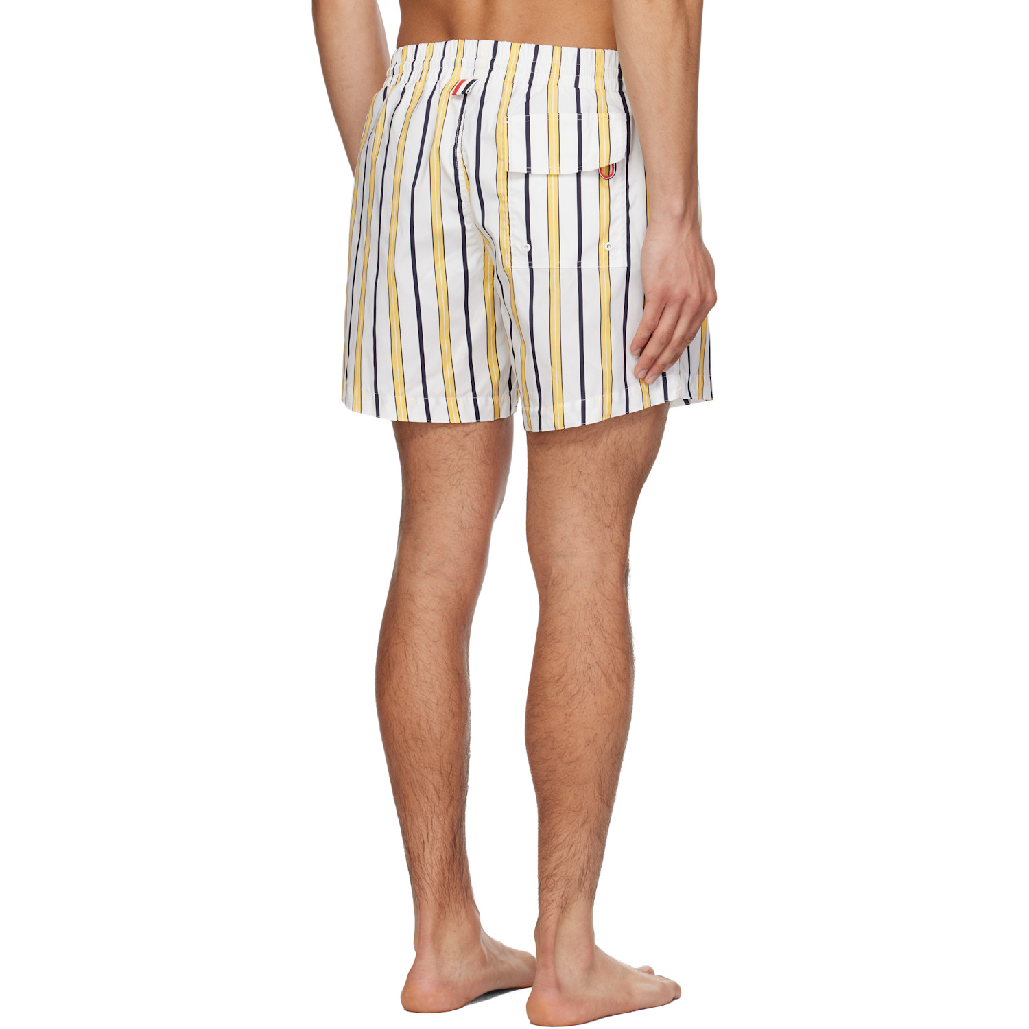 Thom Browne White & Yellow Repp Stripe Swim Shorts 