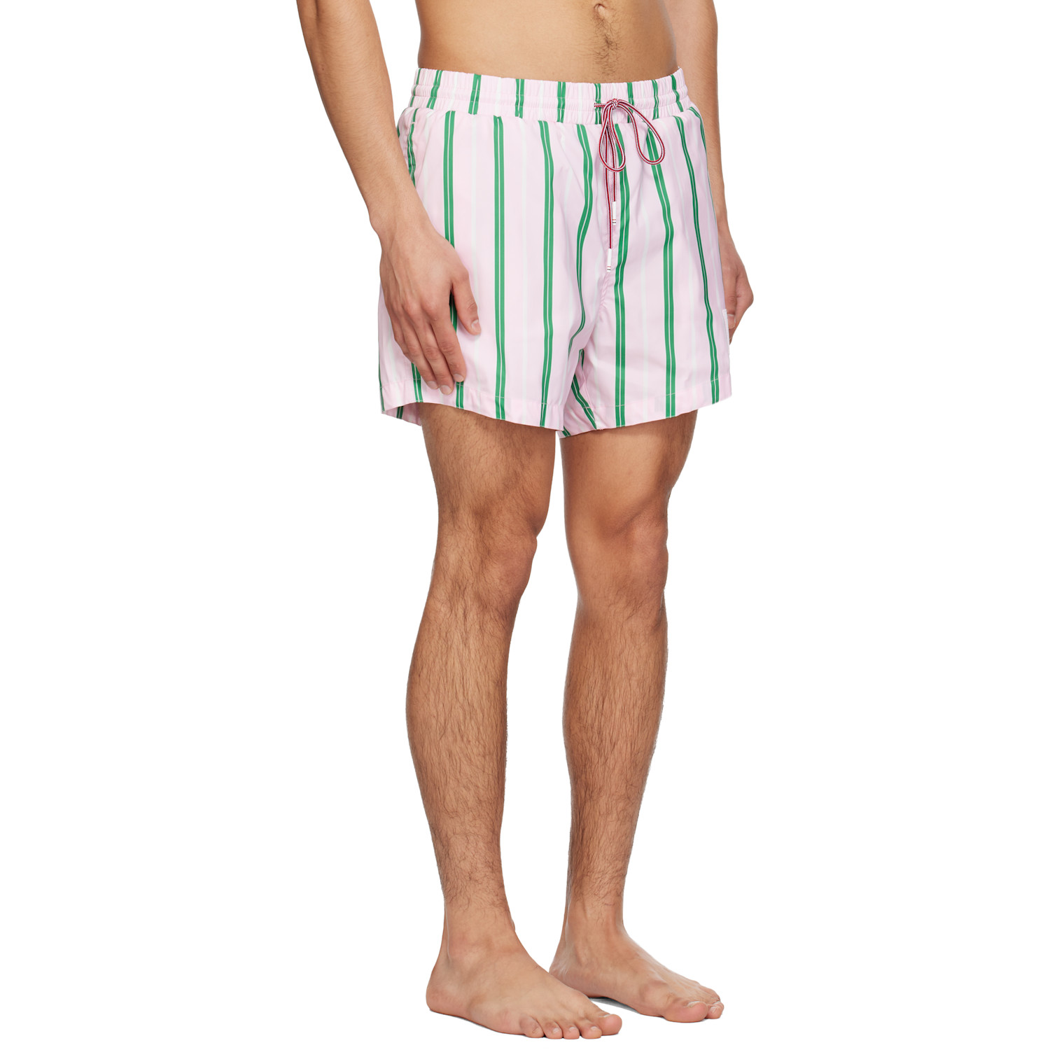  Thom Browne Pink Drawcord Waist Stripe Print Swim Shorts 