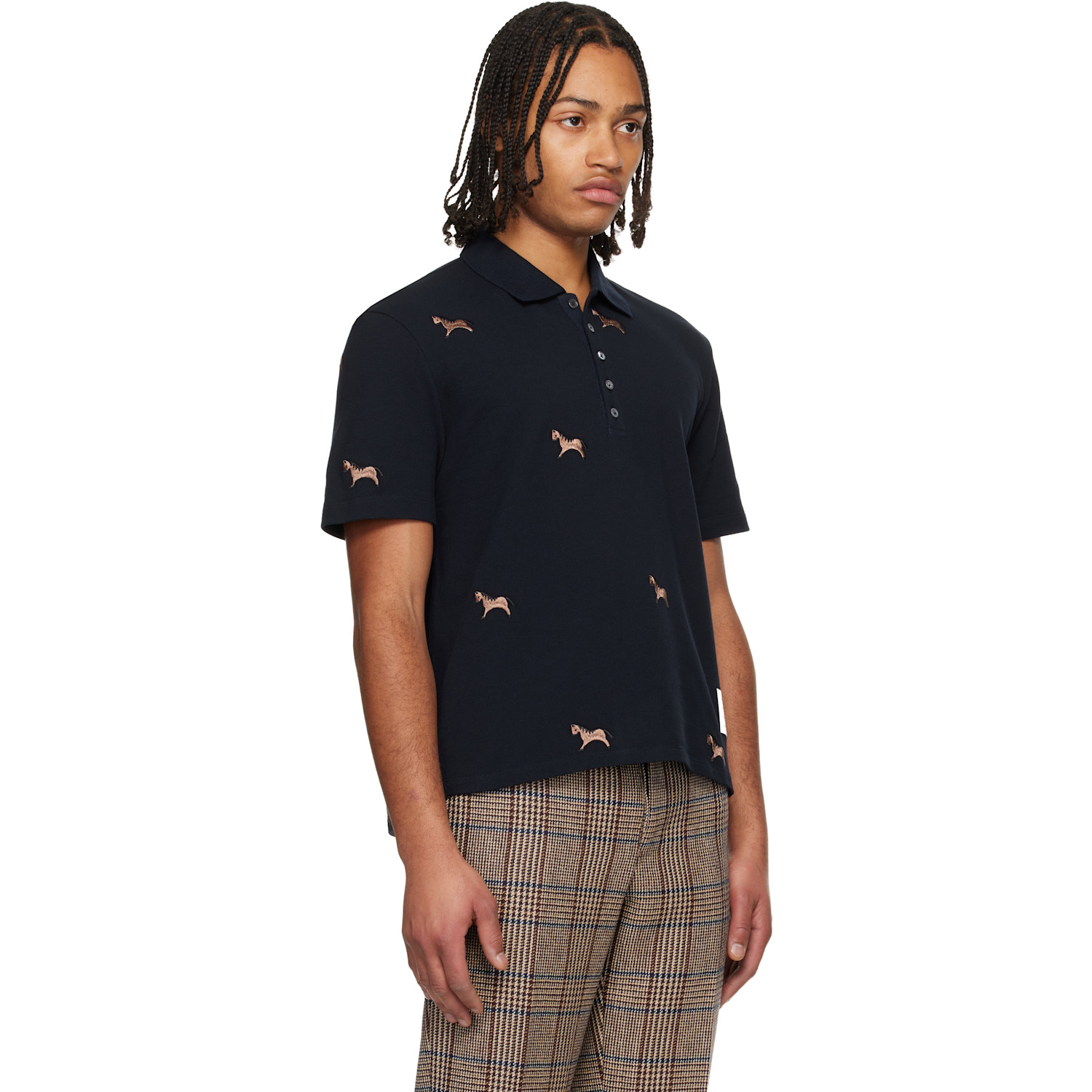  Thom Browne Navy Horse Half Drop Embroidery Short Sleeve Polo 