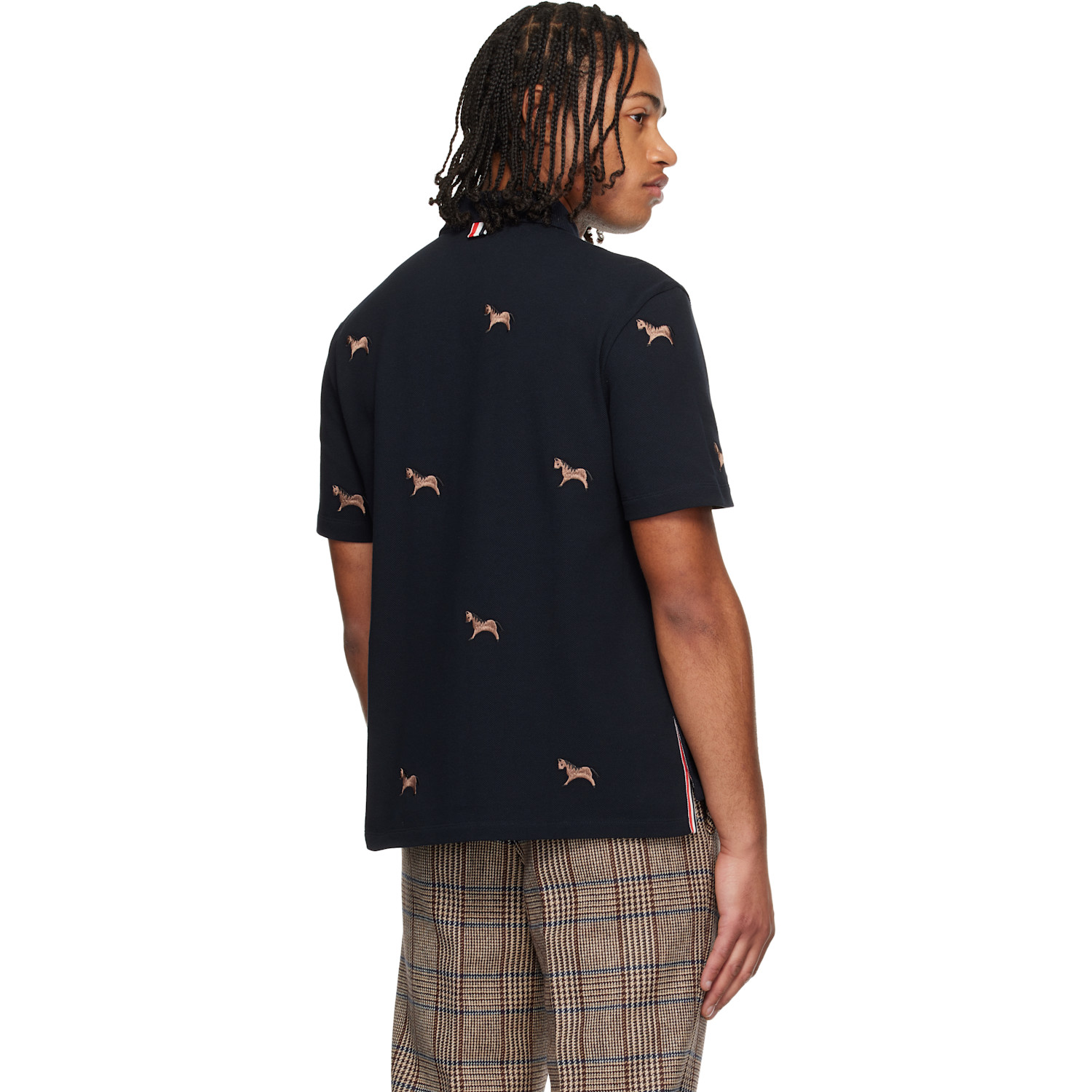  Thom Browne Navy Horse Half Drop Embroidery Short Sleeve Polo 