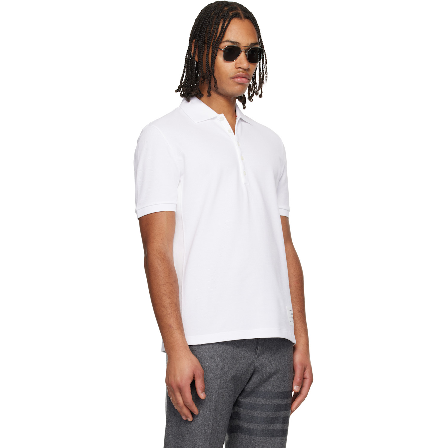  Thom Browne White Classic Pique 4-bar Polo 