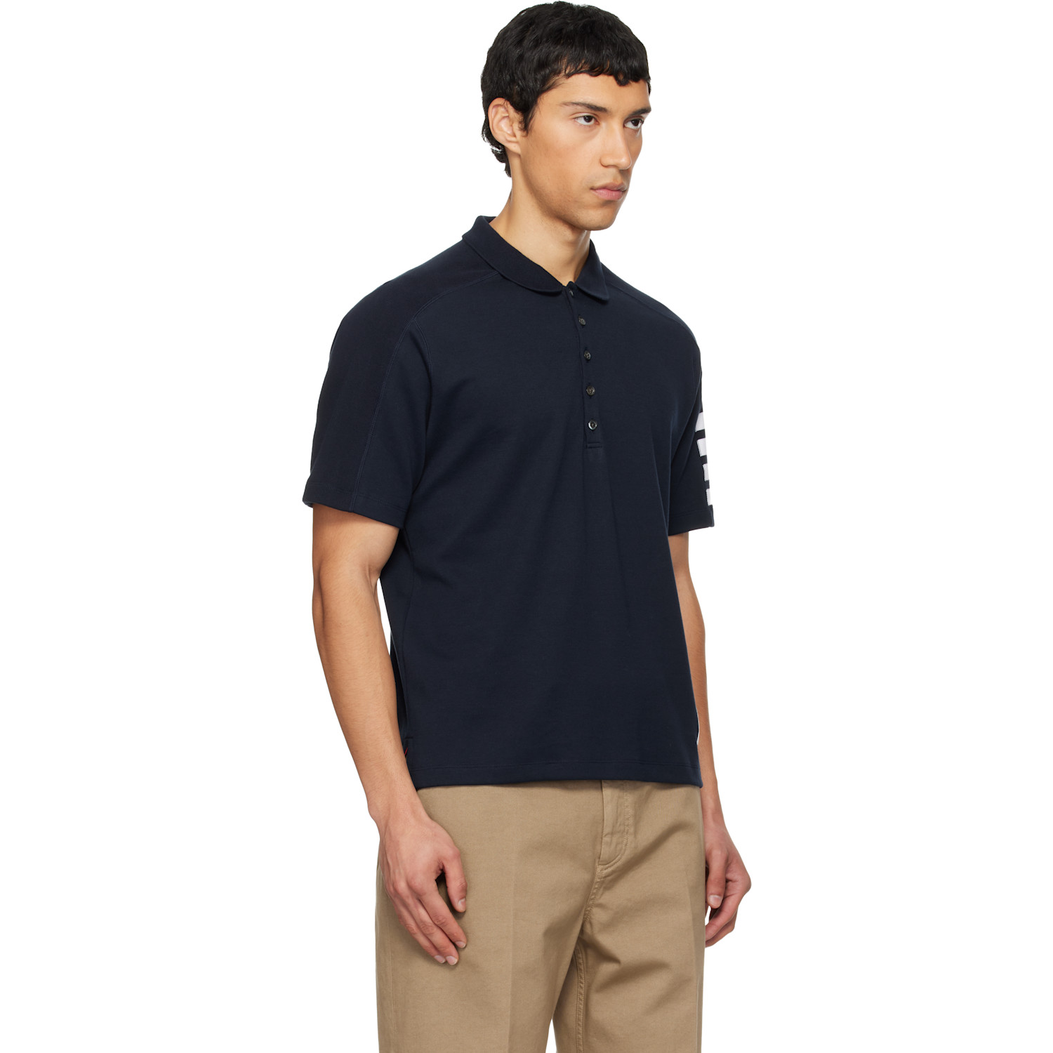  Thom Browne Navy Milano Cotton 4-bar Polo 