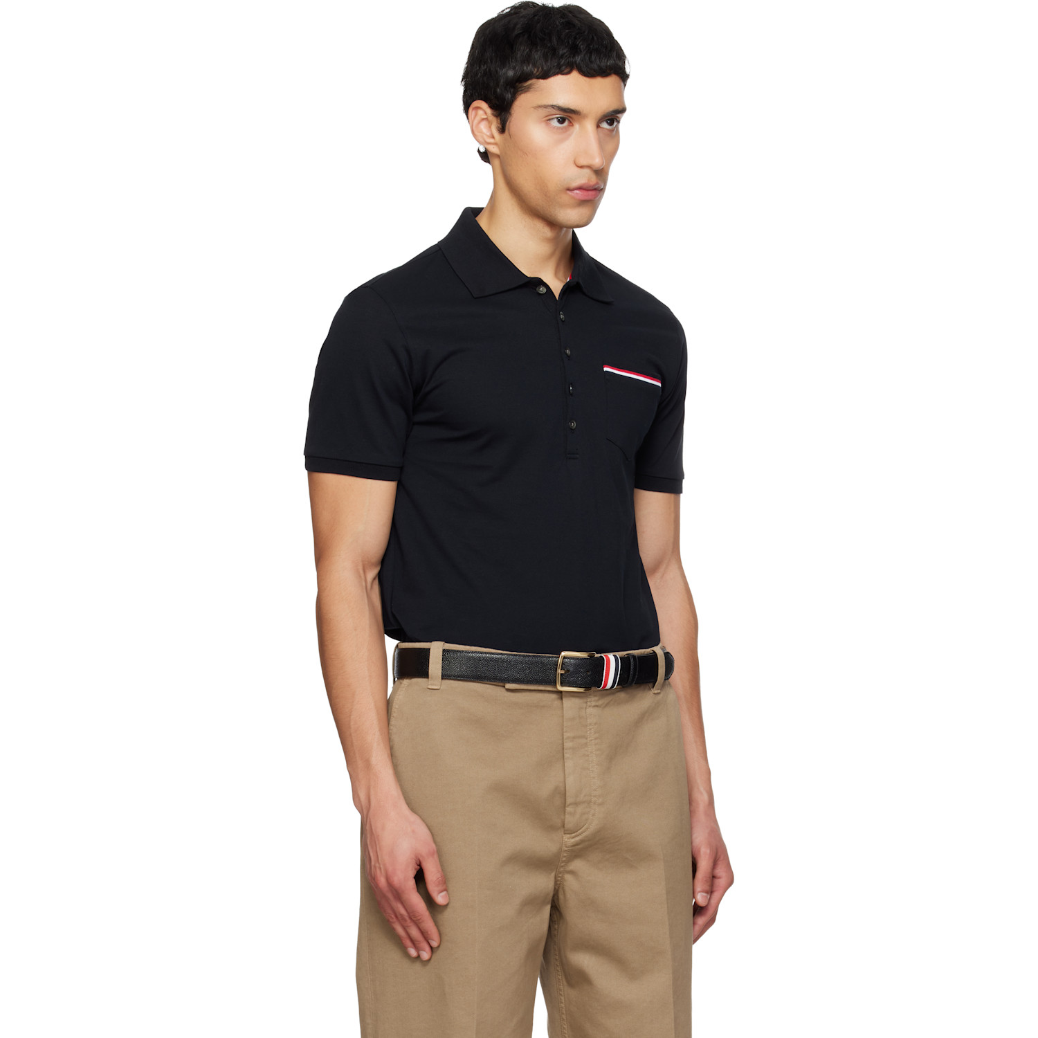  Thom Browne Navy Pique Pocket Polo 
