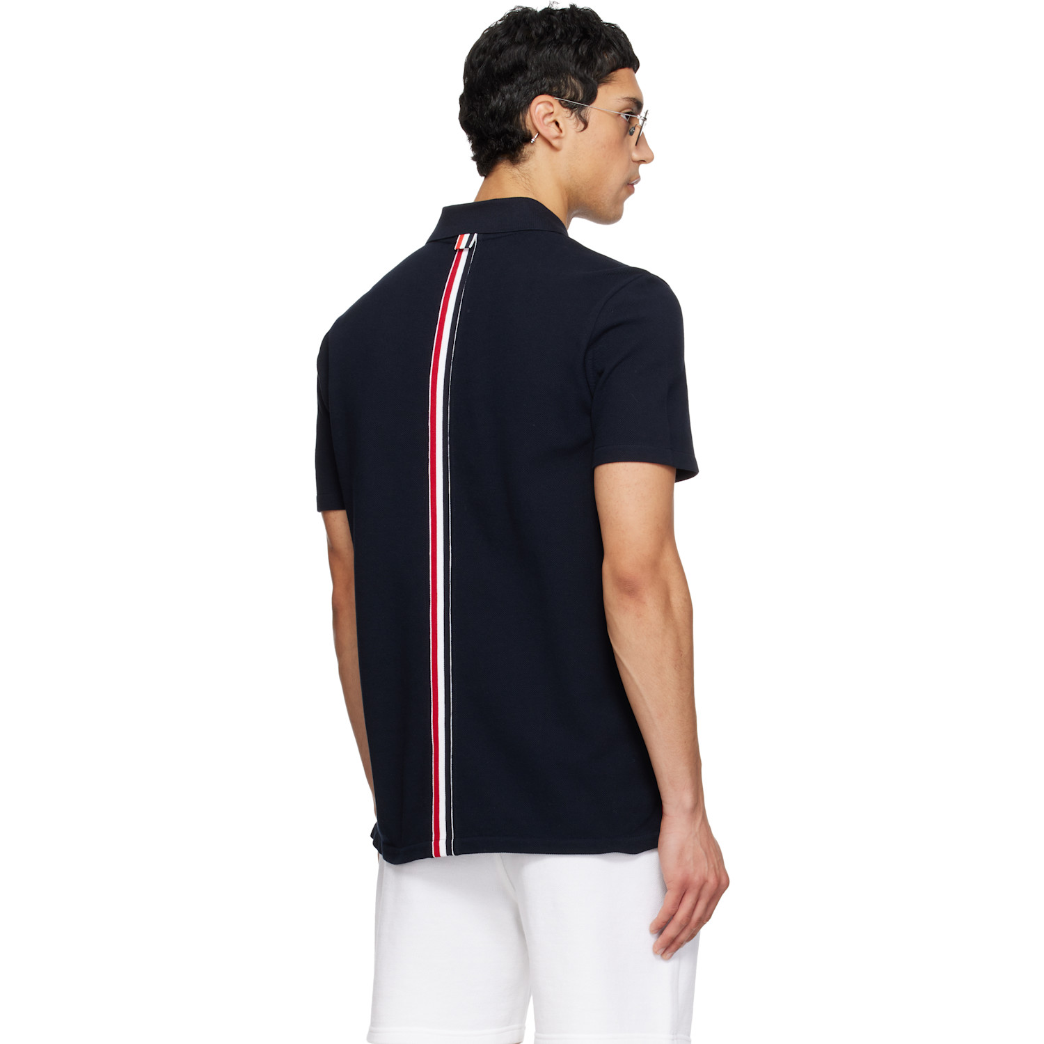 Thom Browne Navy Classic Pique Stripe Relaxed Polo 