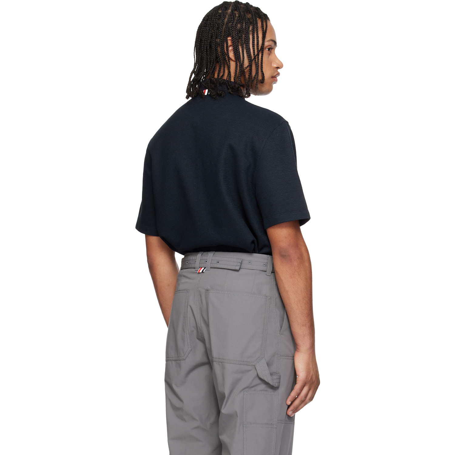  Thom Browne Navy Short Sleeve Pocket Polo Rwb Embroidery Polo 