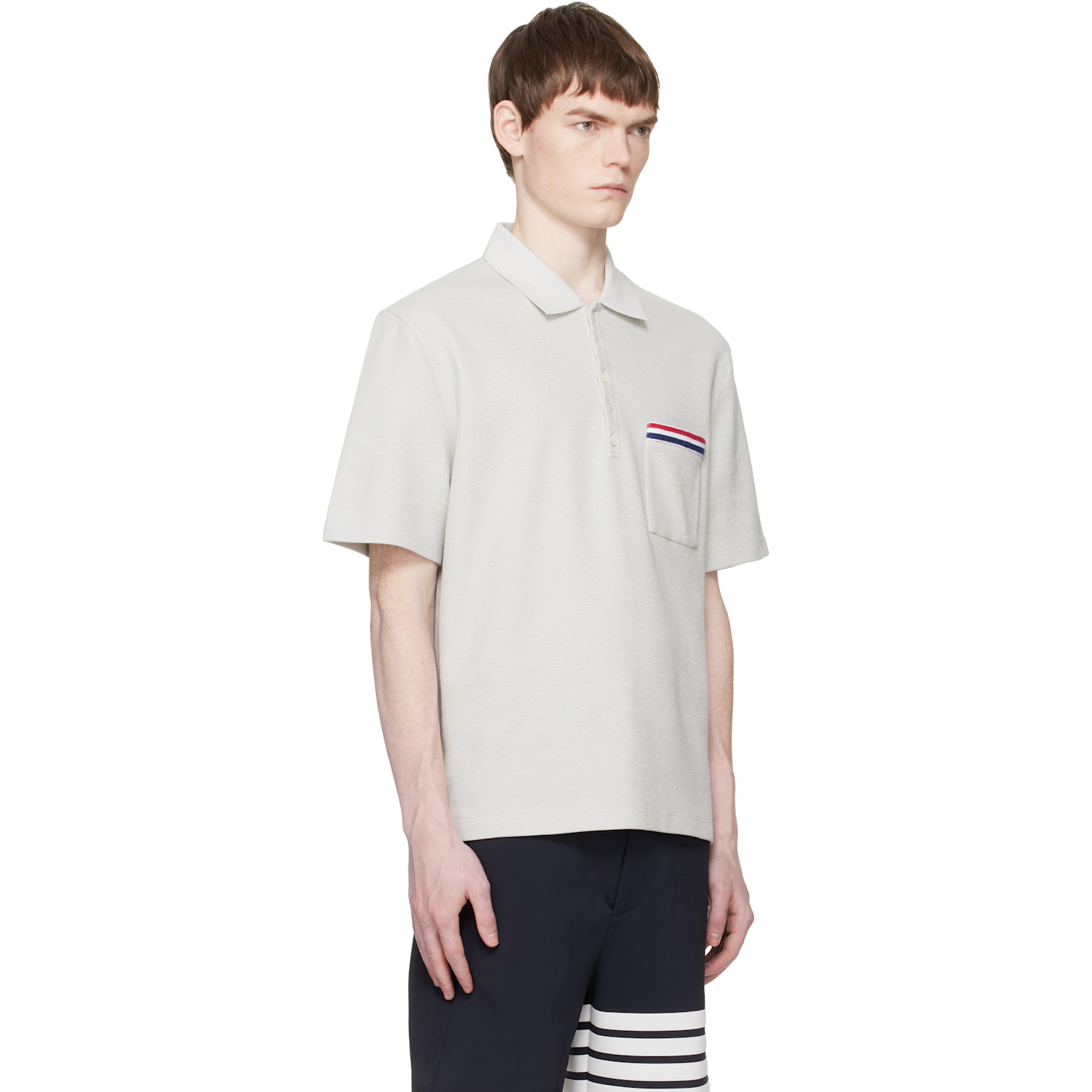  Thom Browne Gray Short Sleeve Pocket Polo 