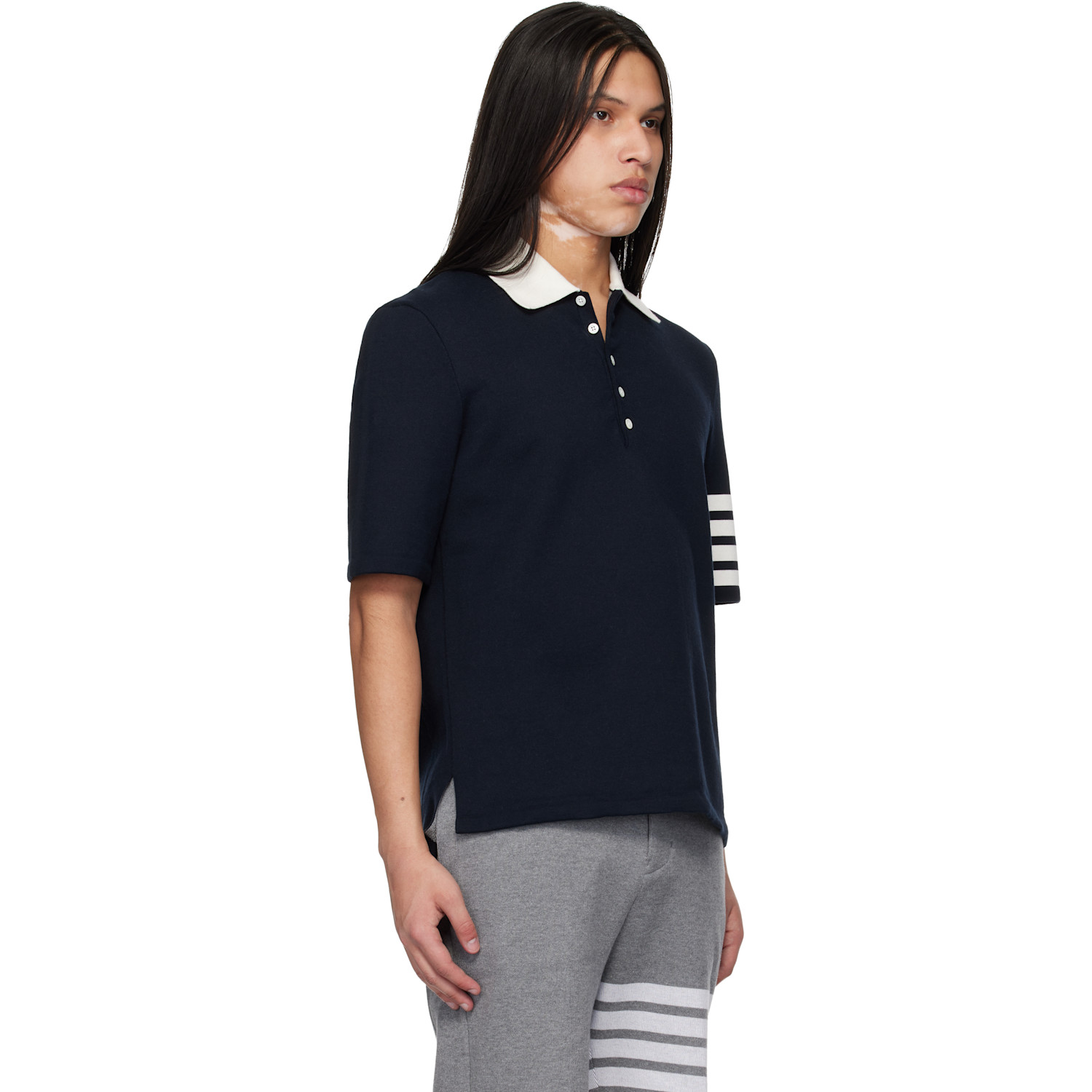  Thom Browne Navy Crest Intarsia Jacquard 4-bar Rugby Fit Polo 