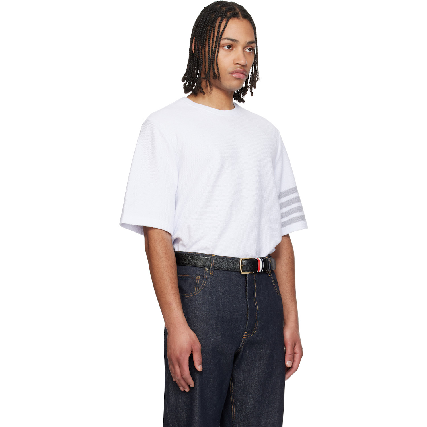  Thom Browne White Textured Pique 4-bar T-shirt 