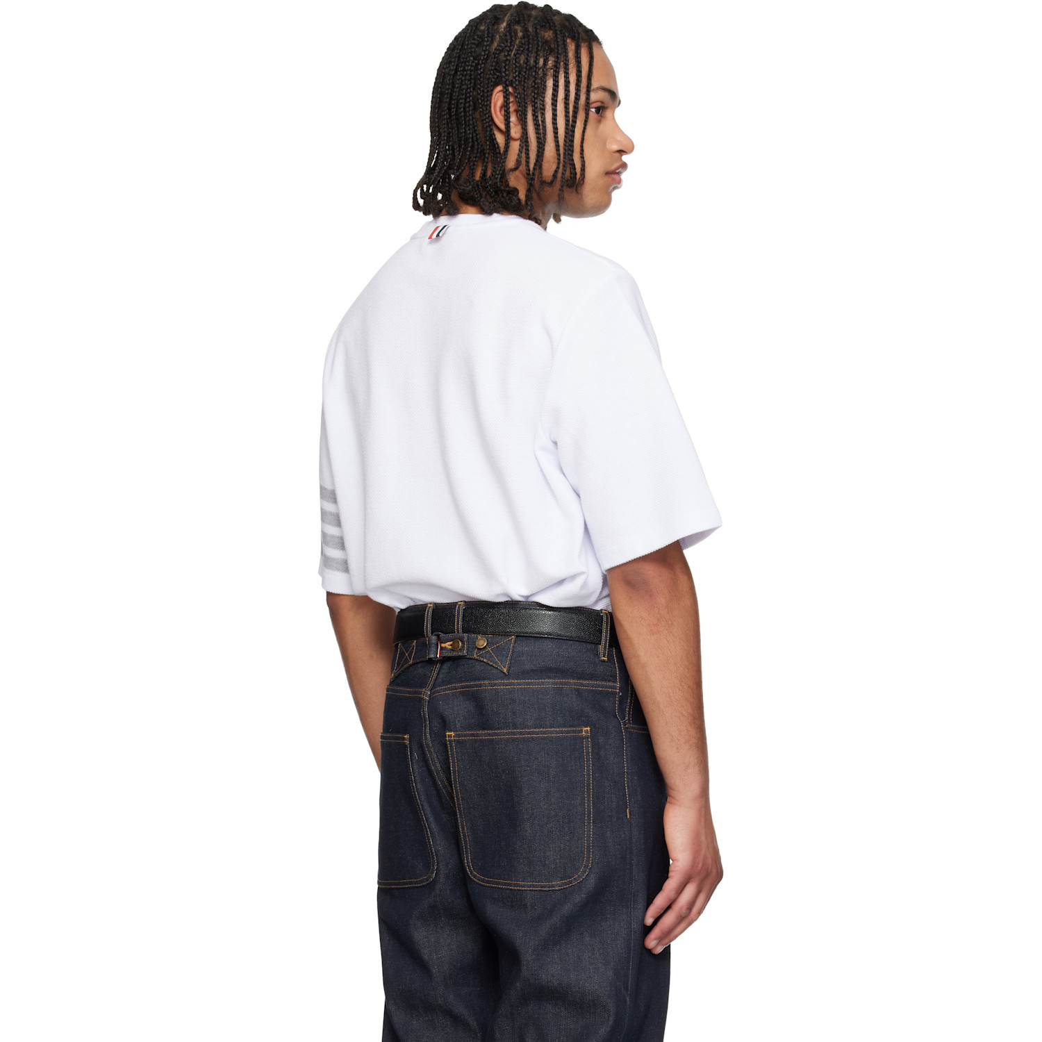  Thom Browne White Textured Pique 4-bar T-shirt 