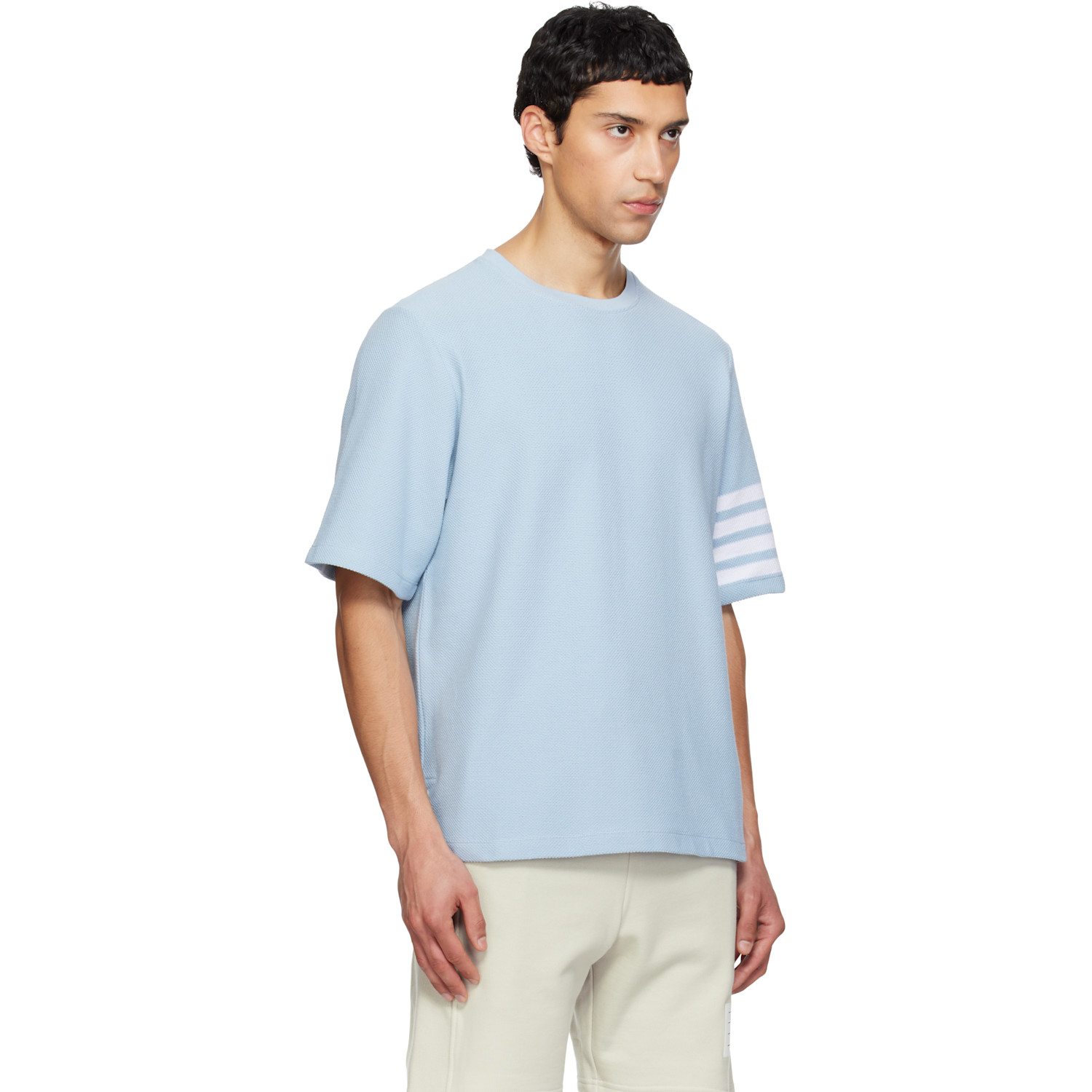  Thom Browne Blue Textured Pique 4-bar T-shirt 