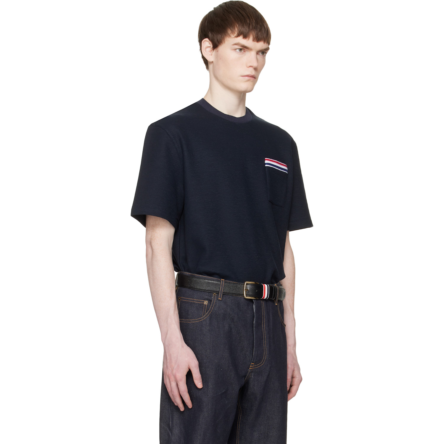  Thom Browne Navy Short Sleeve Pocket T-shirt 