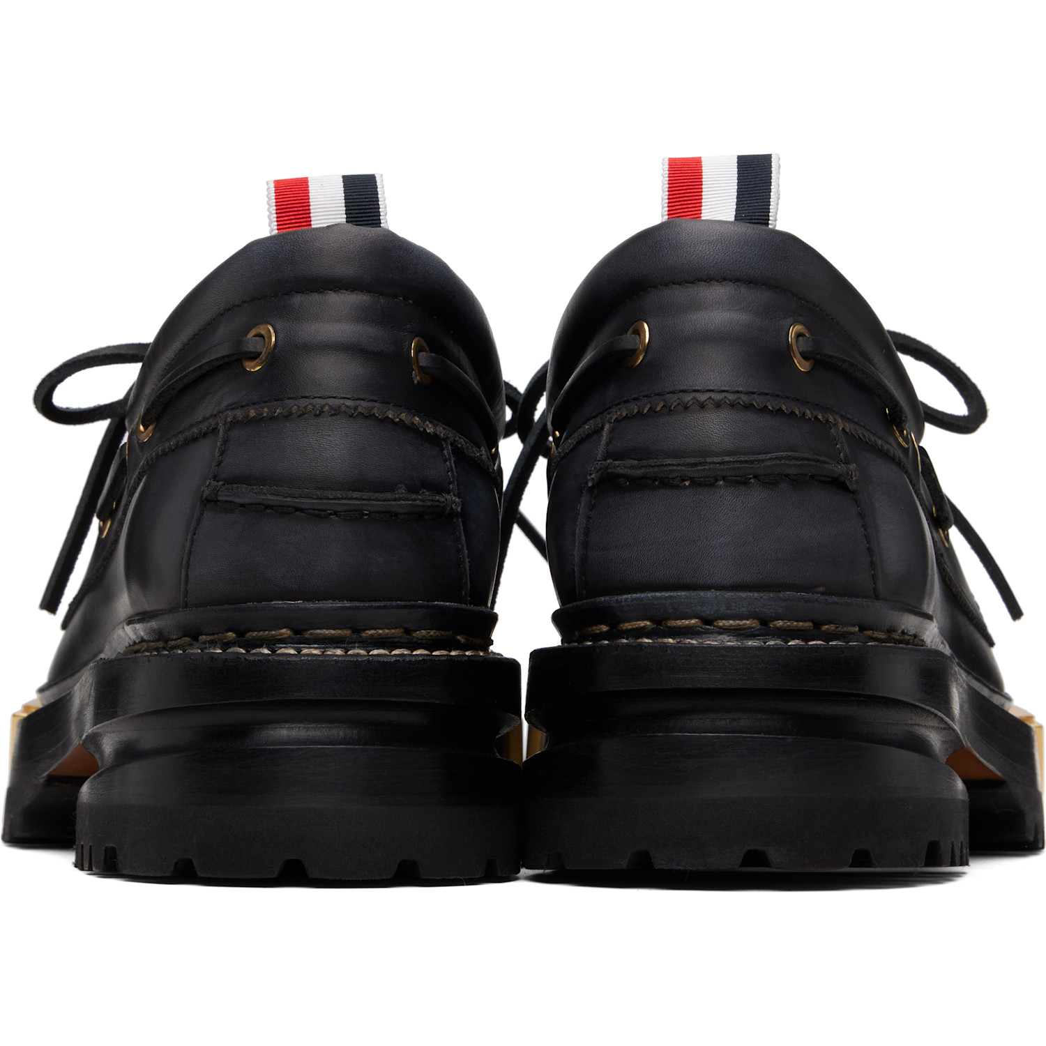  Thom Browne Black Distressed Calf Hiking Boat Shoes 
