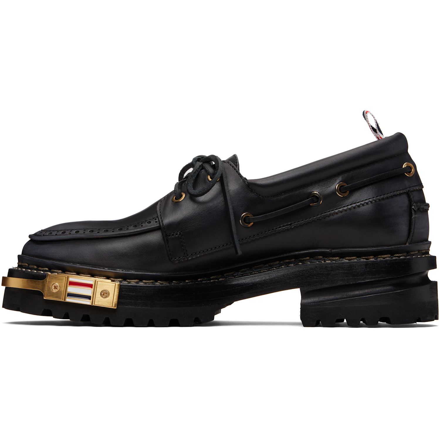  Thom Browne Black Distressed Calf Hiking Boat Shoes 