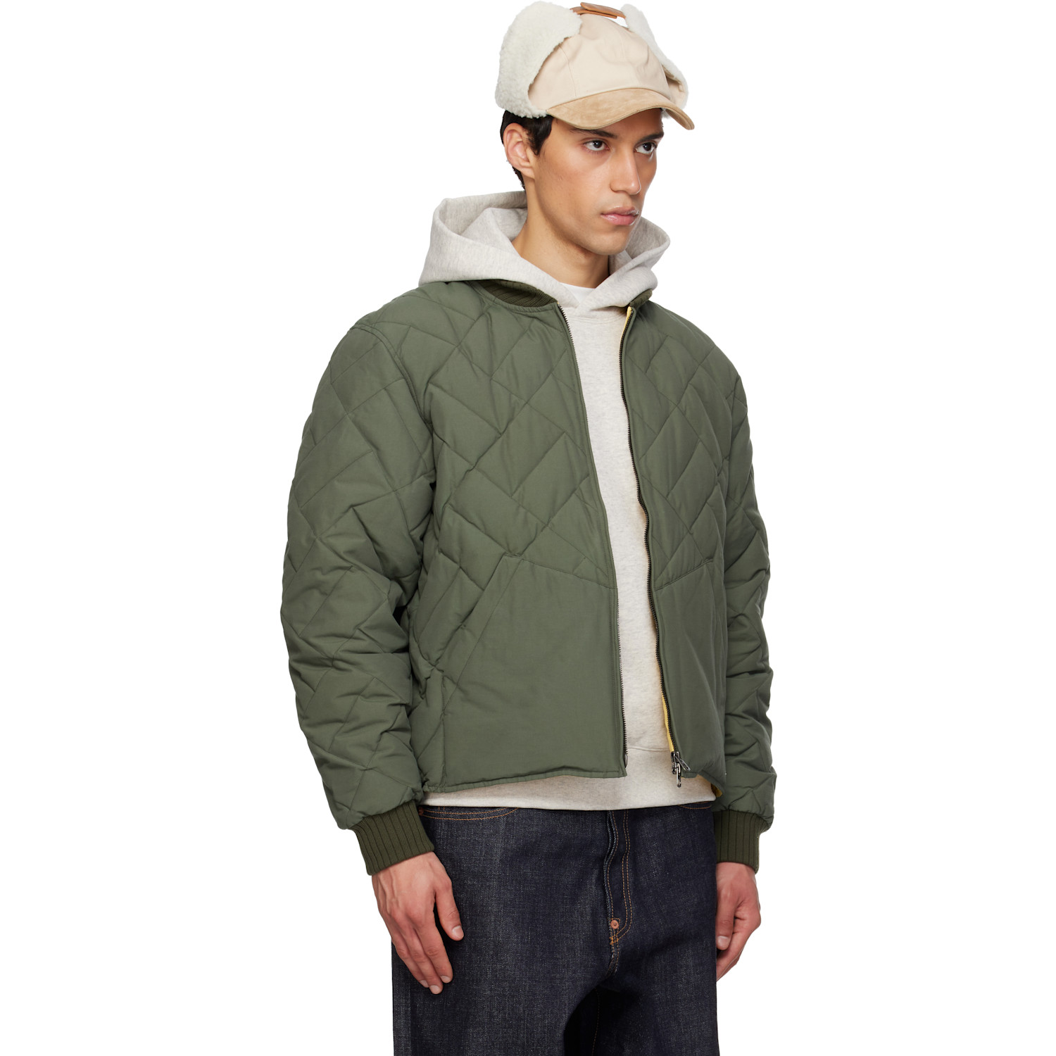  Kenzo Khaki Kenzo Paris 'kenzo Weave' Quilted Down Bomber Jacket 