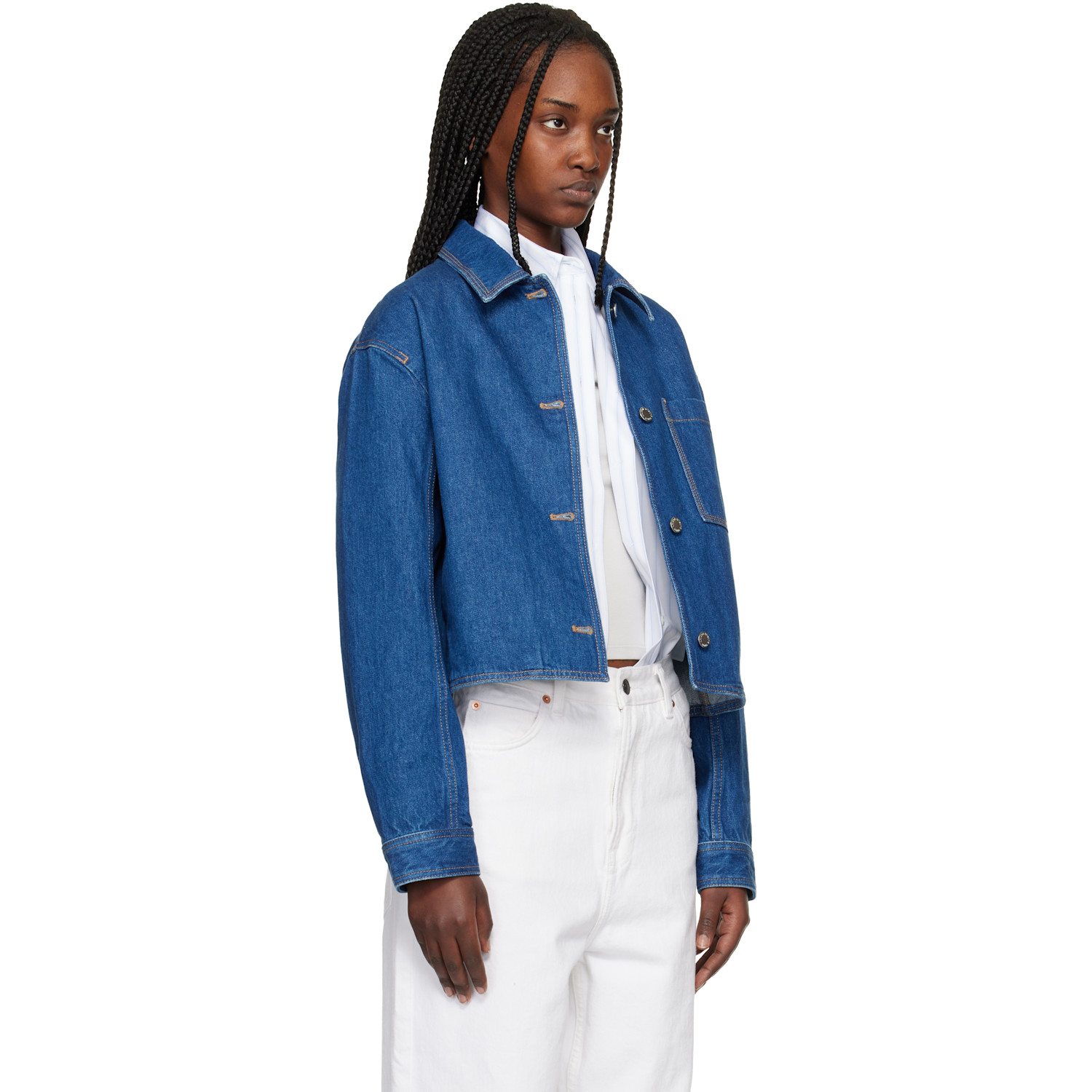  Maison Kitsuné Blue Cropped Denim Jacket 