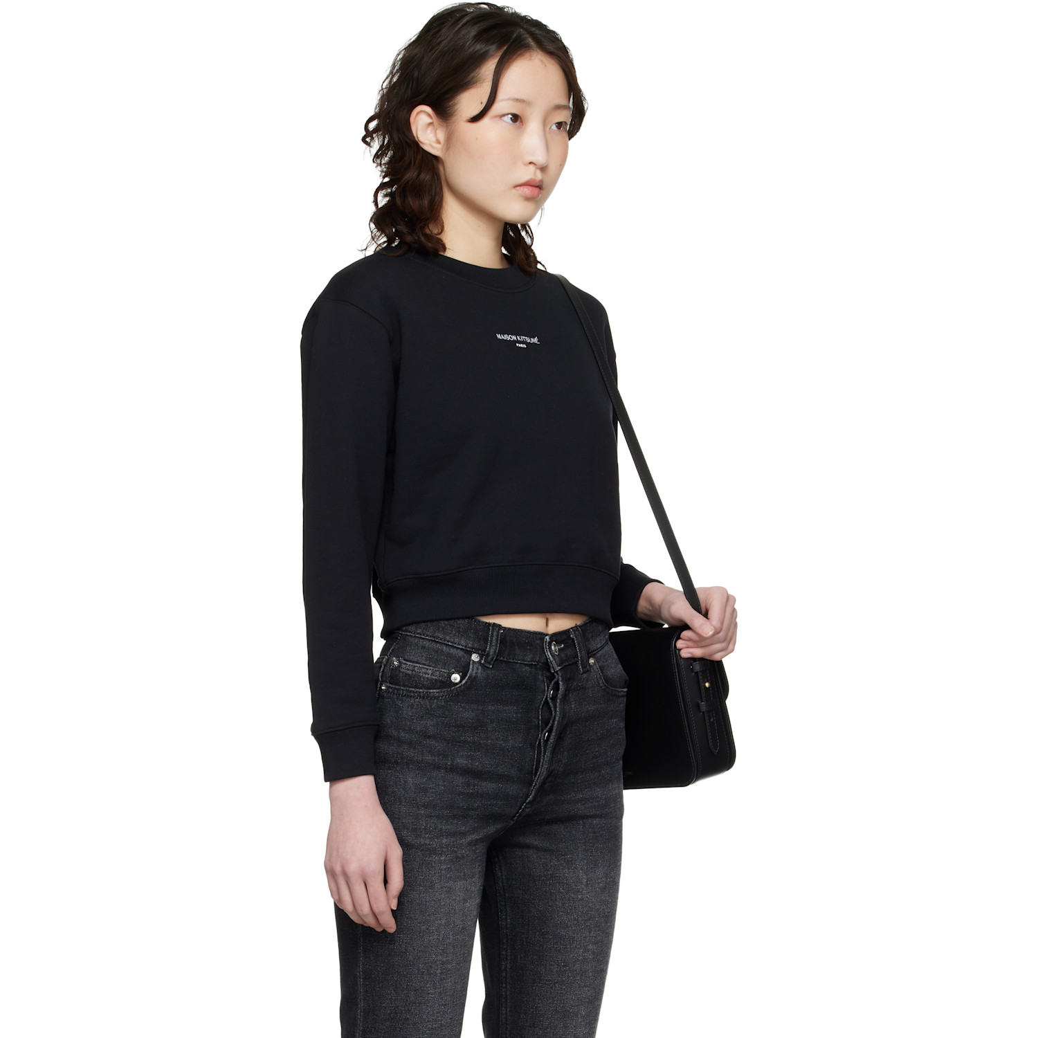  Maison Kitsuné Black 'maison Kitsuné Paris' Cropped Sweatshirt 