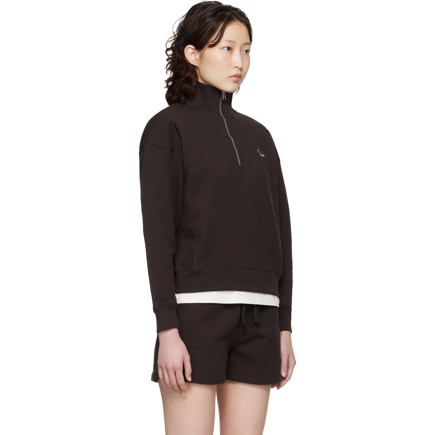  Maison Kitsuné Brown Baby Fox Half Zip Sweatshirt 