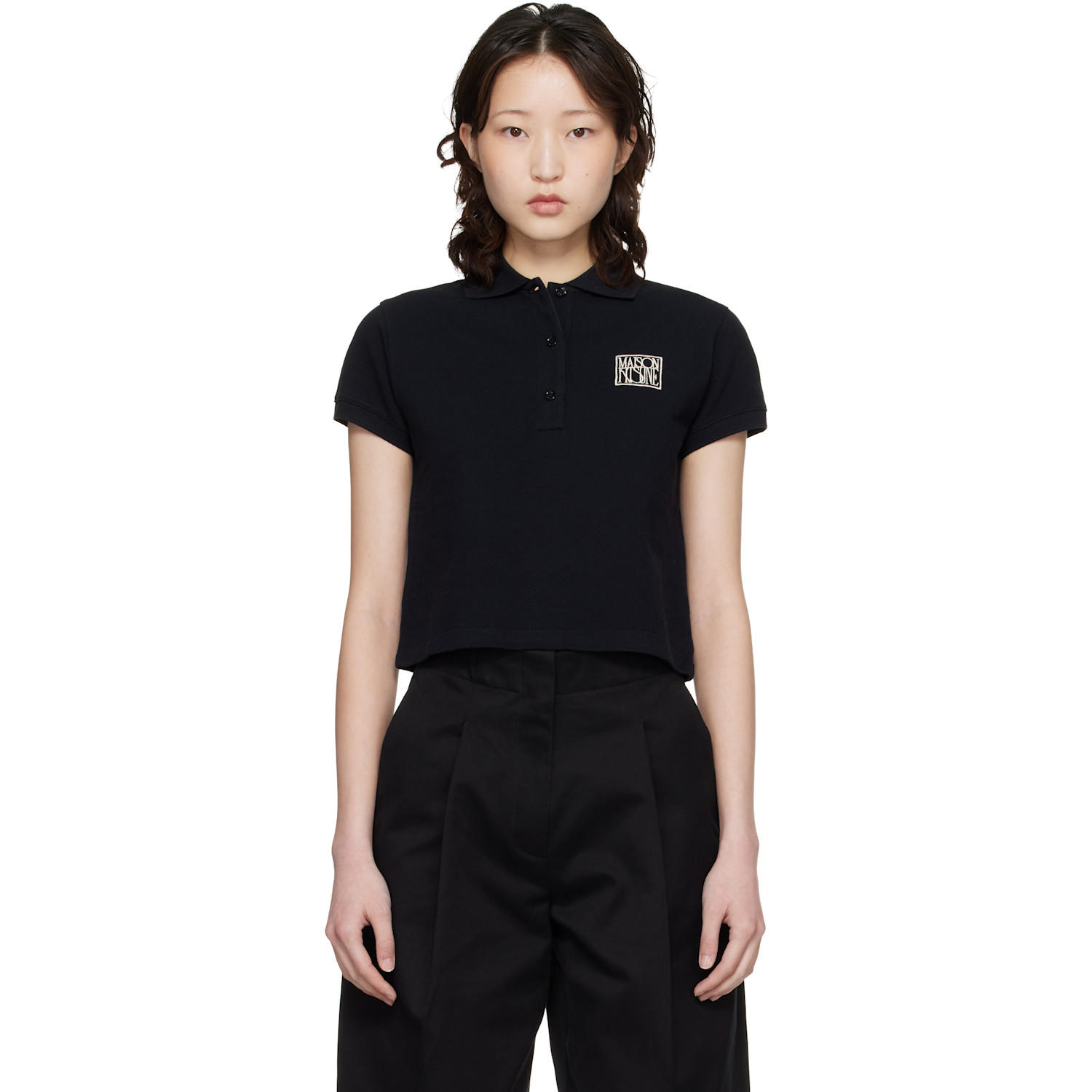 Maison Kitsuné Black 'Maison Kitsune' Stamp Cropped Polo
