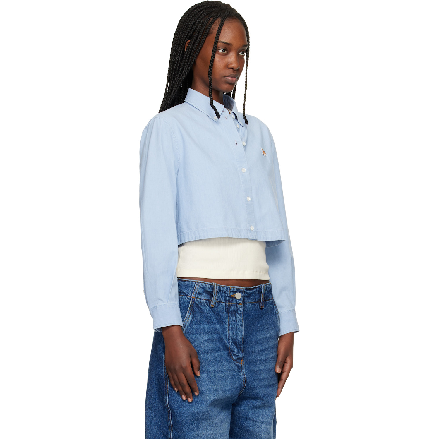  Maison Kitsuné Blue Baby Fox Cropped Shirt 