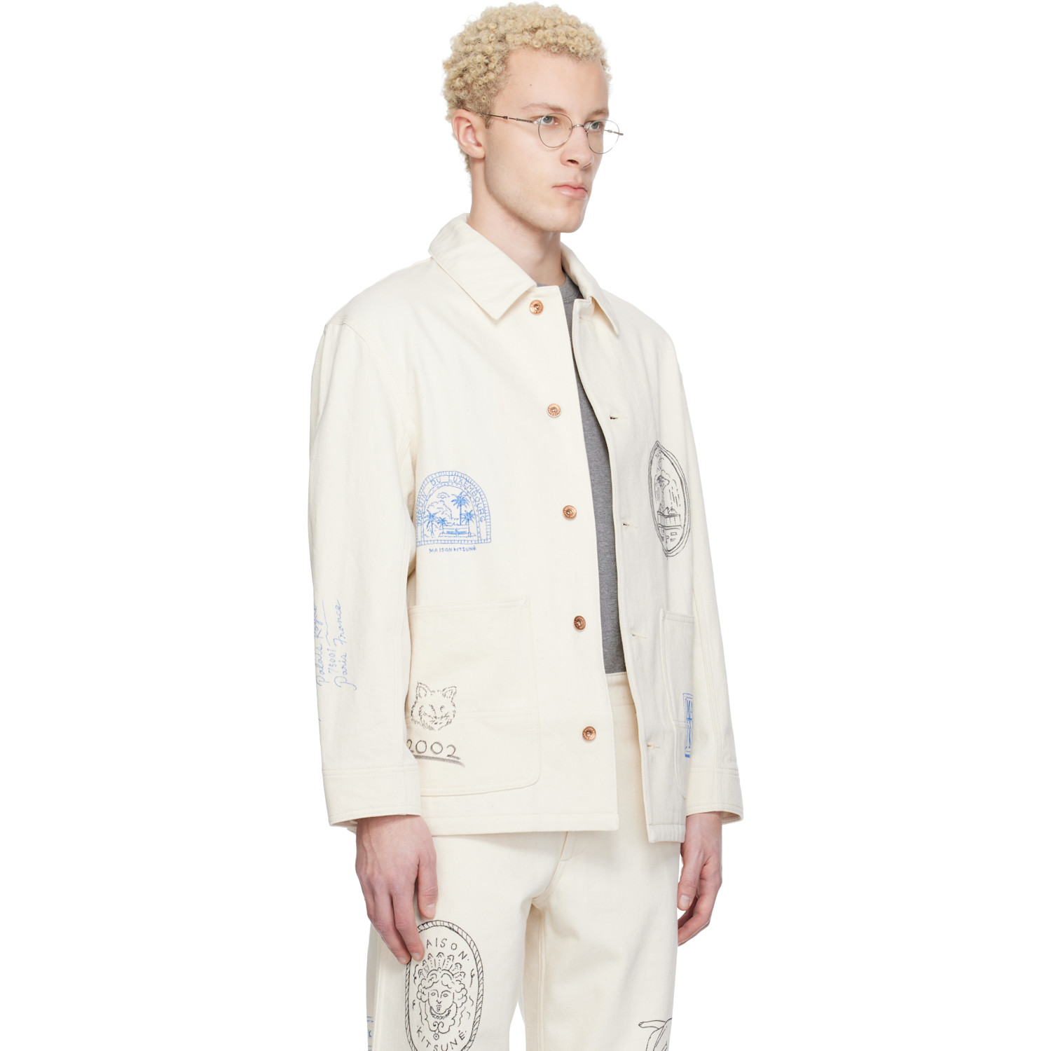  Maison Kitsuné Off-white Kuro Edition Handwritten Postcard Denim Work Jacket 