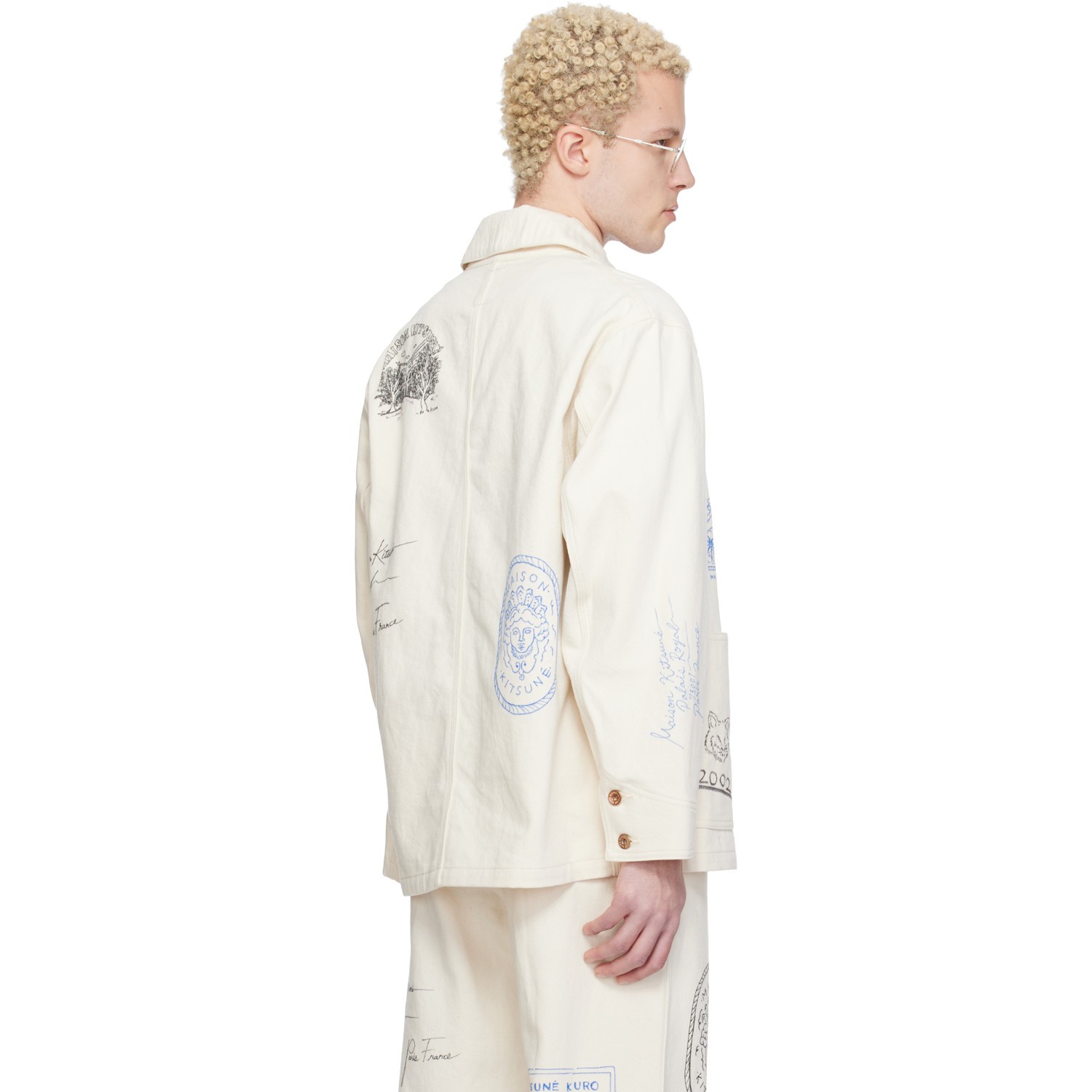  Maison Kitsuné Off-white Kuro Edition Handwritten Postcard Denim Work Jacket 