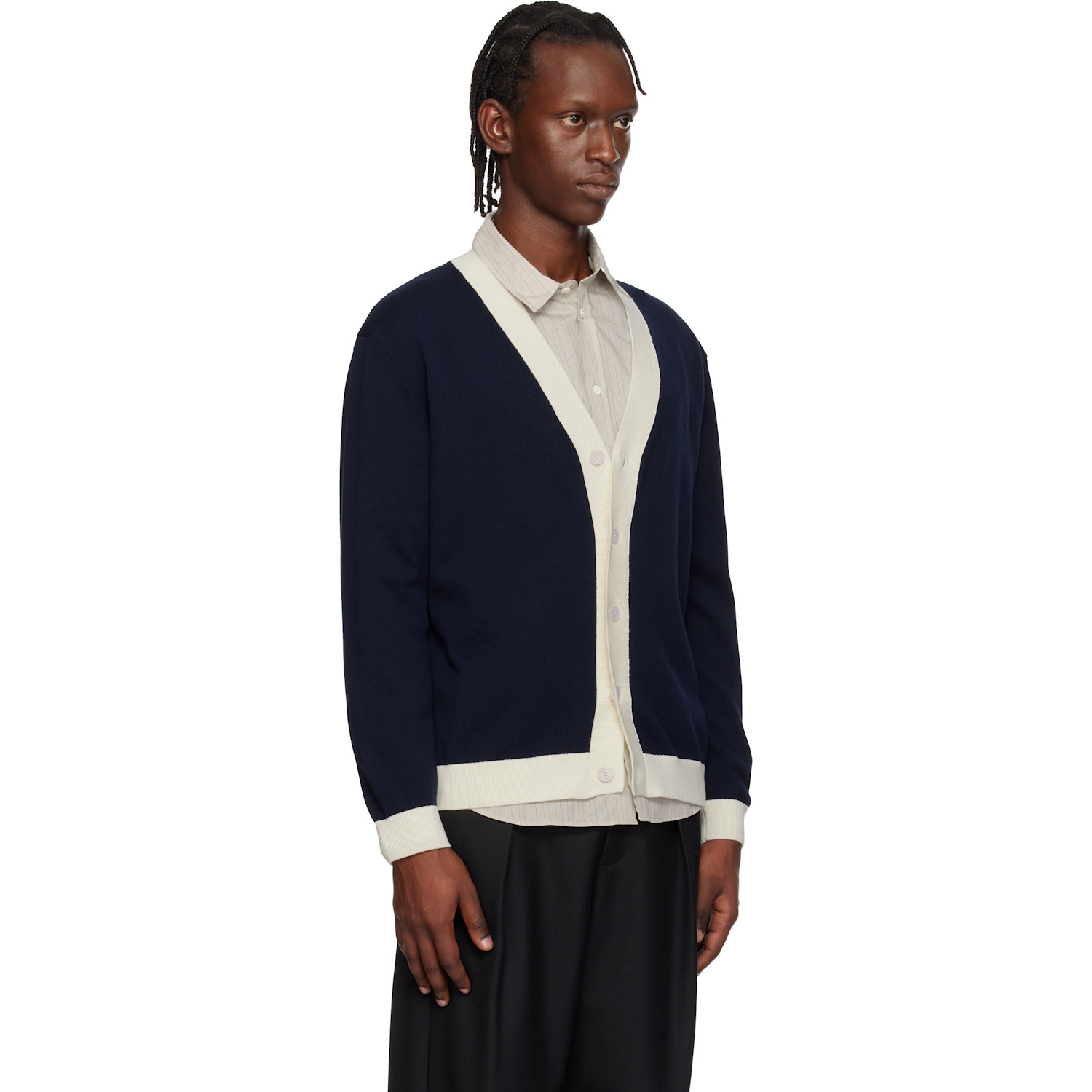  Maison Kitsuné Navy Contrasted Cotton Comfort Cardigan 