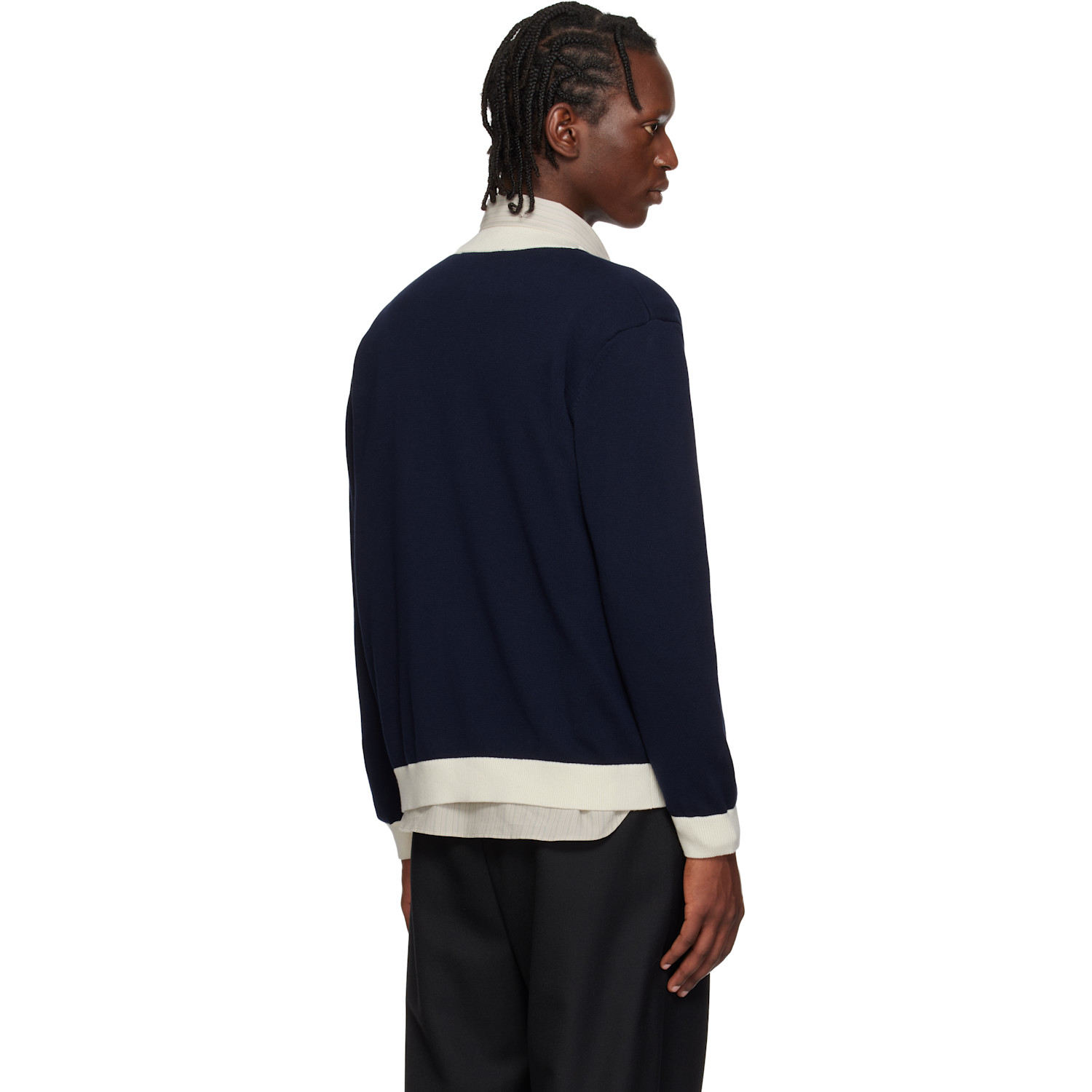  Maison Kitsuné Navy Contrasted Cotton Comfort Cardigan 