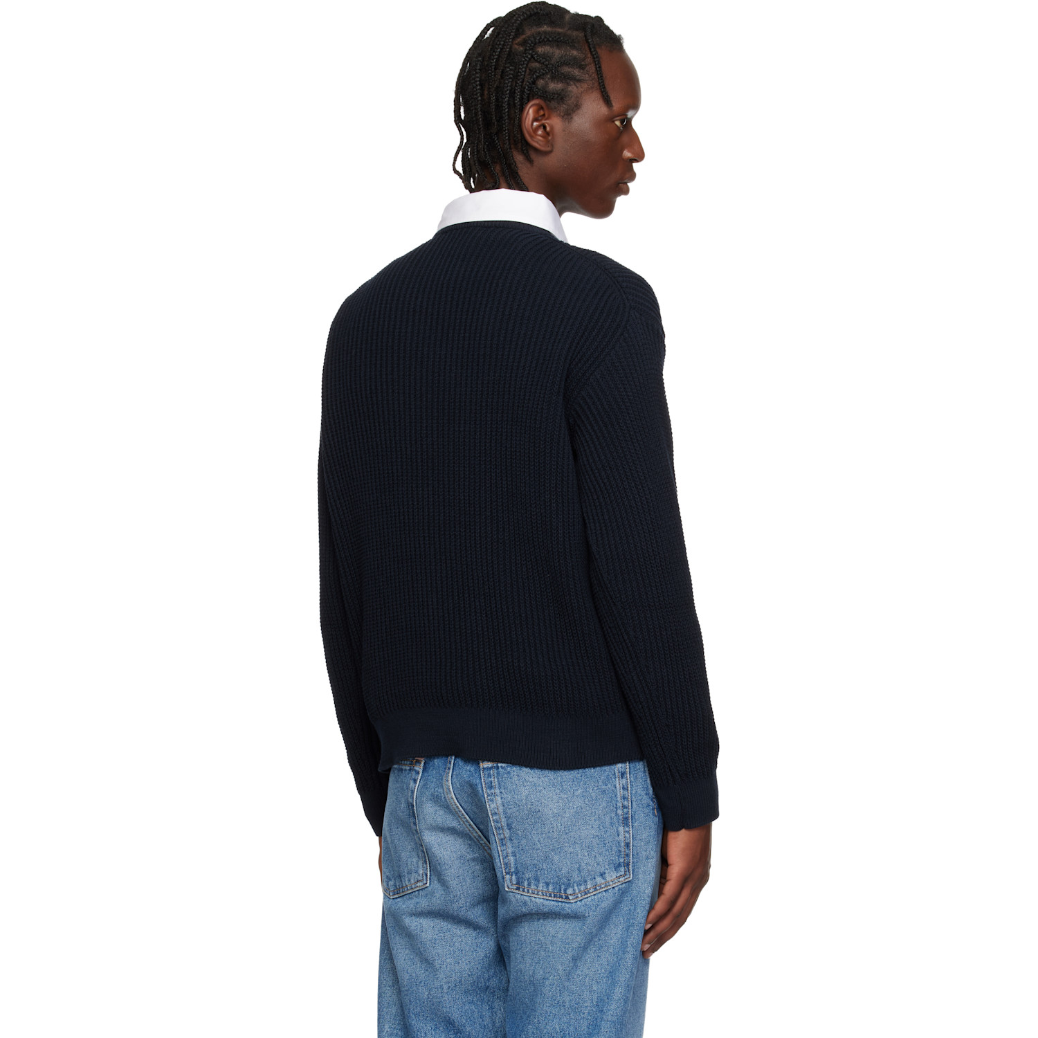  Maison Kitsuné Navy Fox Head Cotton Ribbed Sweater 