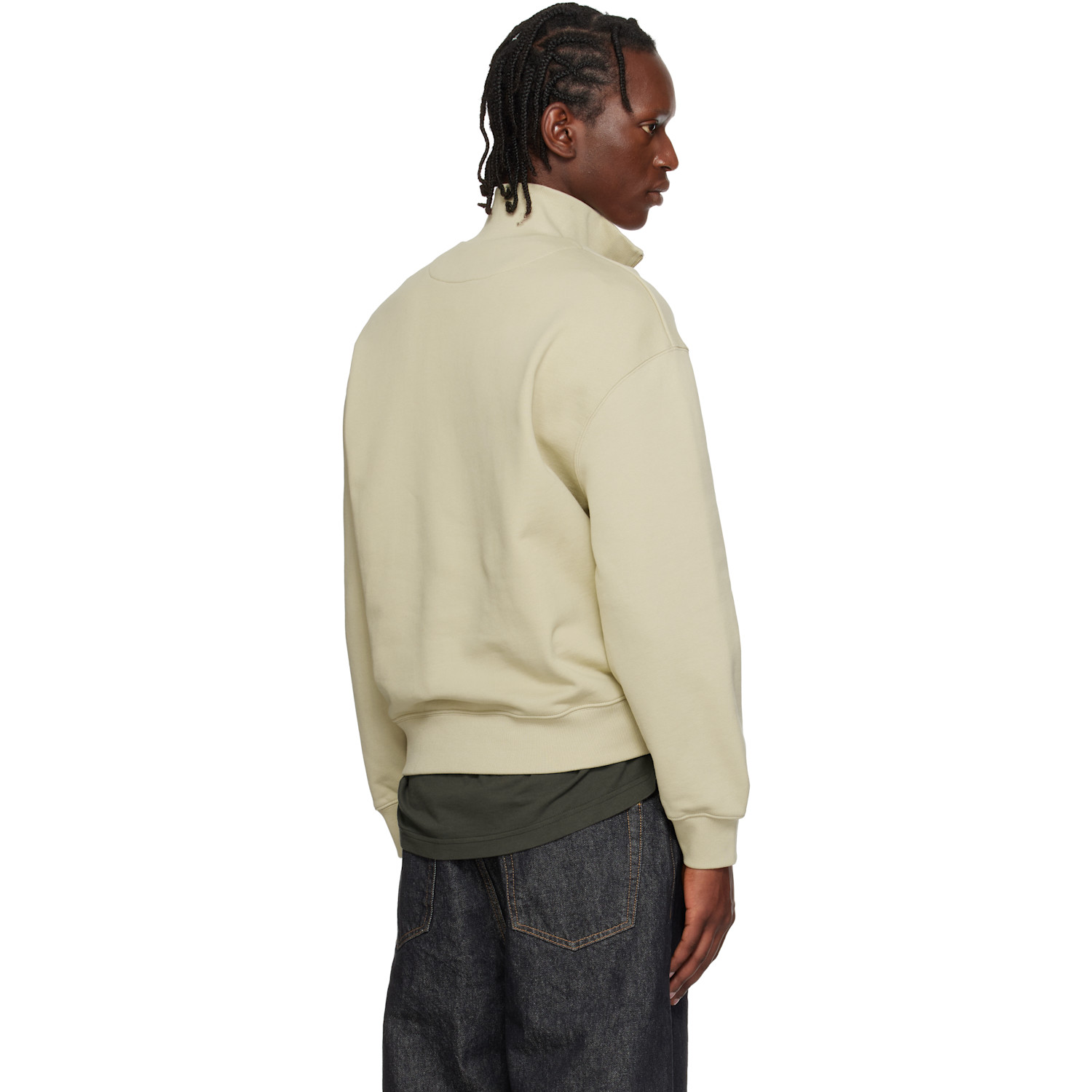  Maison Kitsuné Beige Fox Head Comfort Half Zip Sweatshirt 
