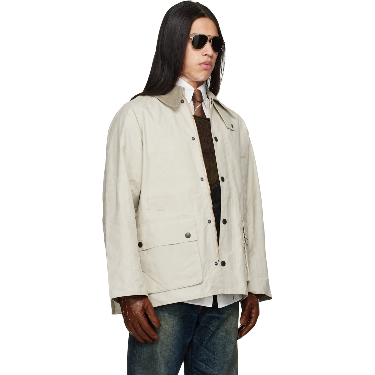  Barbour Off-white Oversized Bedale Casual Jacket 
